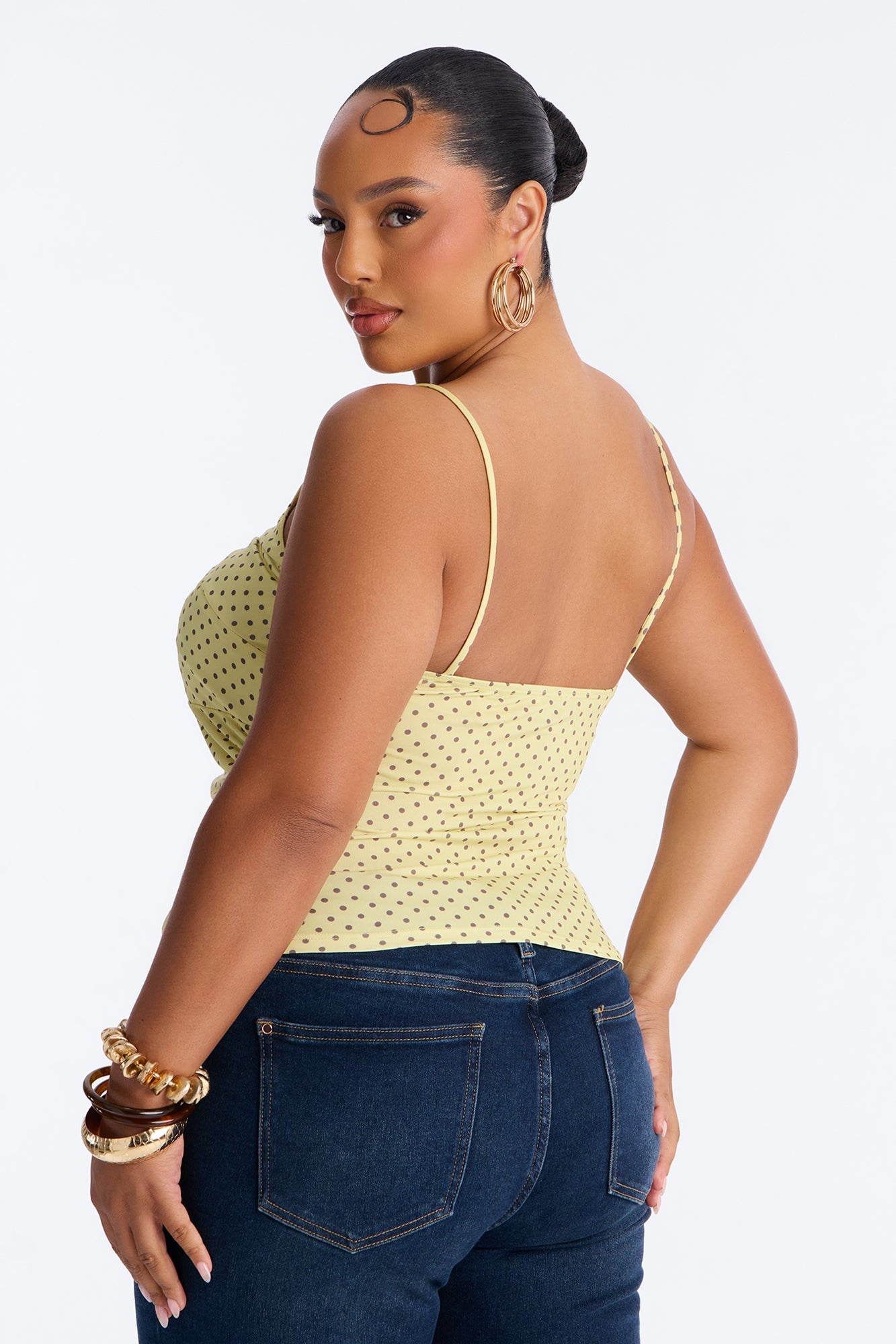 Sunny Polka Dot Ruffle Twist Tank Top - Yellow/combo Fashion Nova
