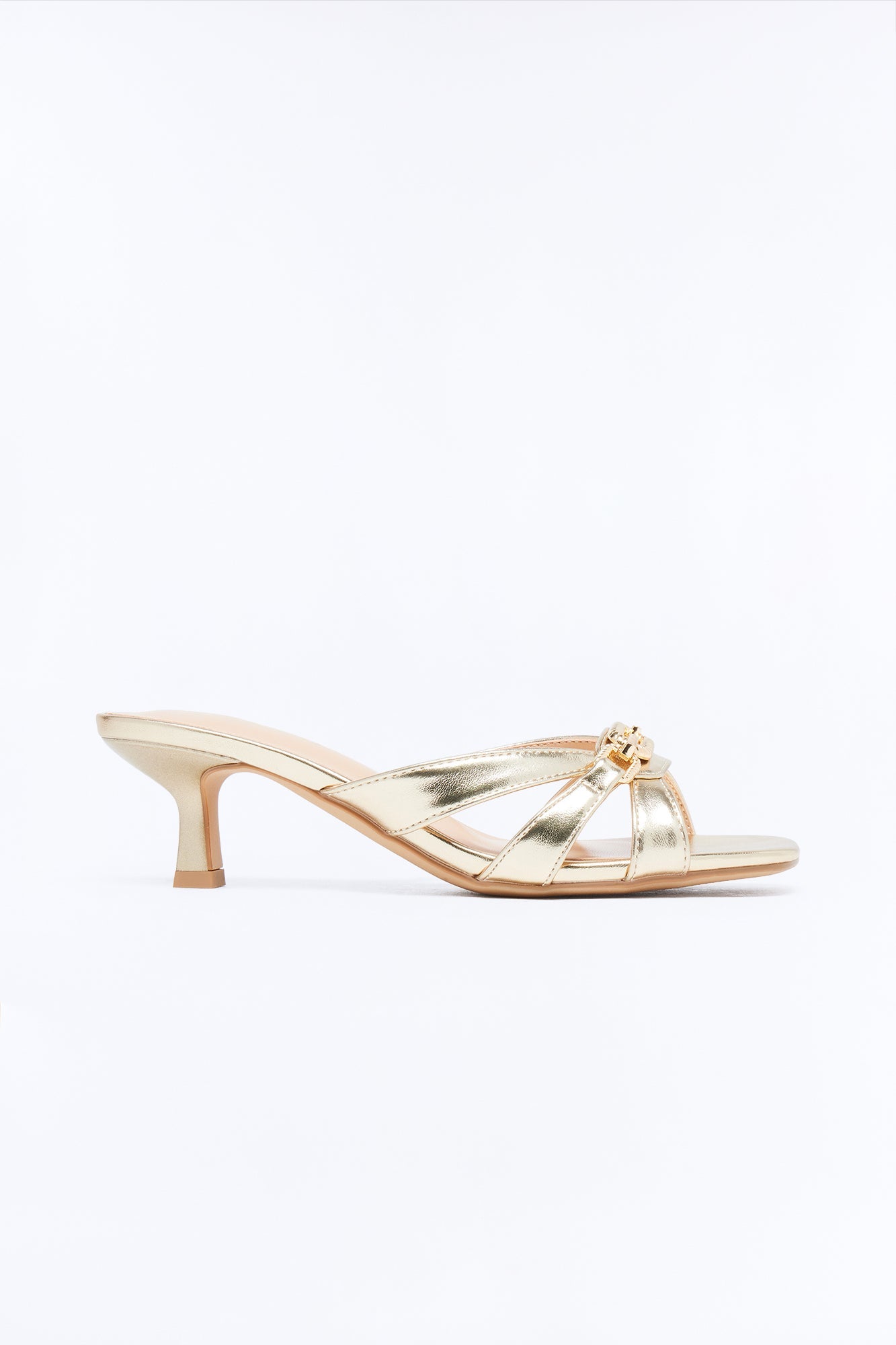 Corinne Kitten Heel Mules - Gold
