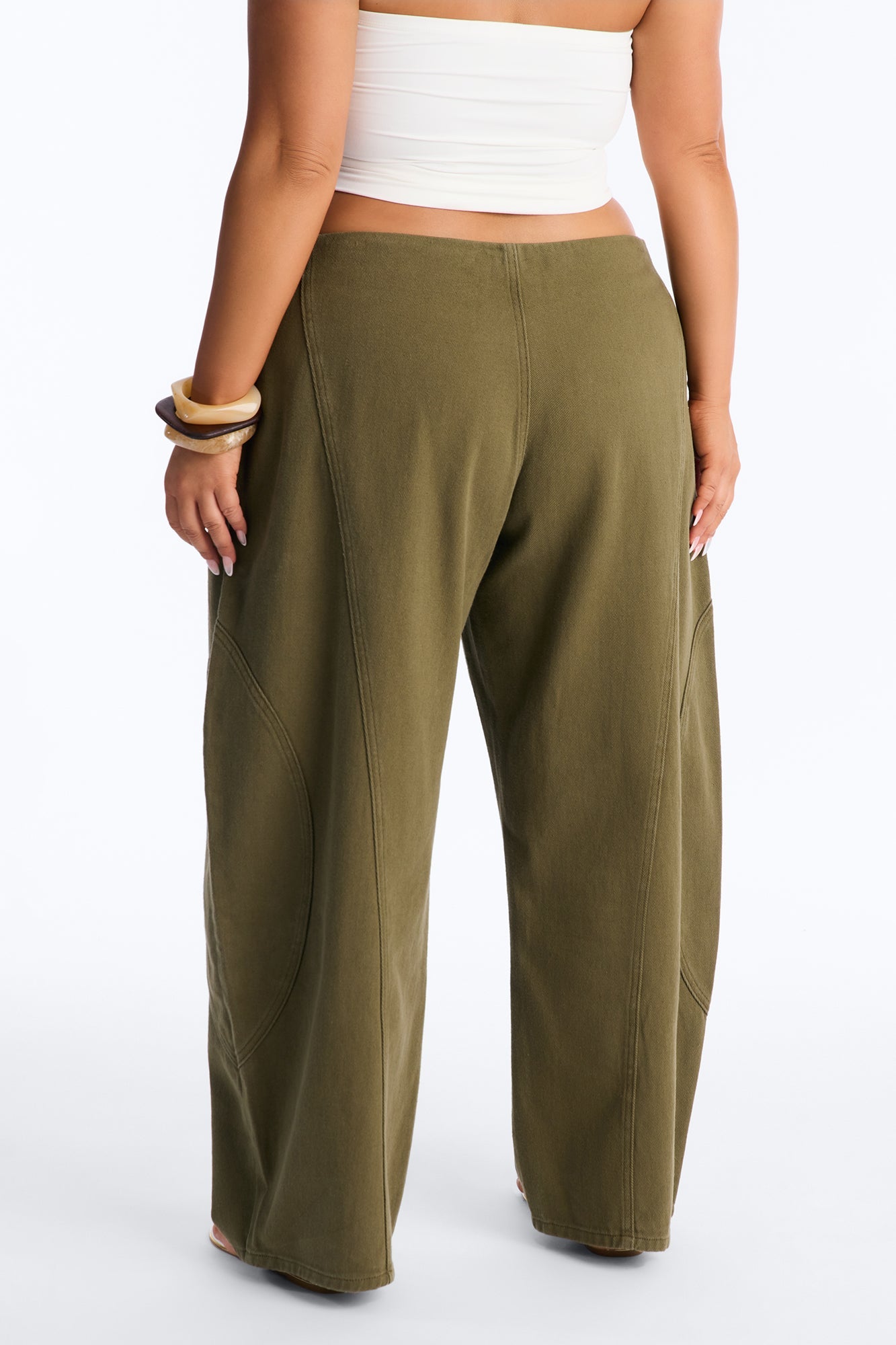 Maliah Low Rise Twill Barrel Leg Pants - Military Green