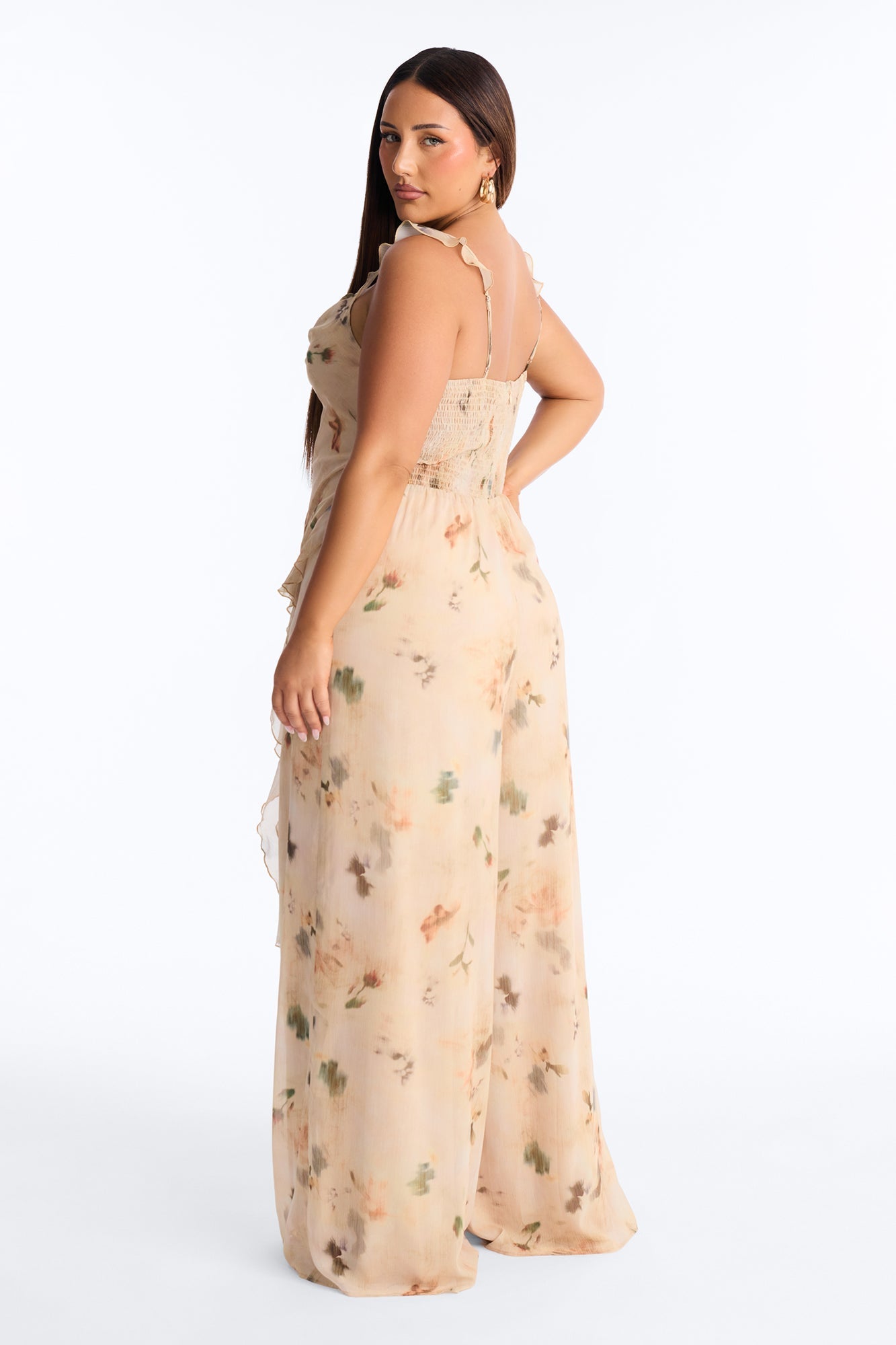 Paige Chiffon Floral Jumpsuit - Peach