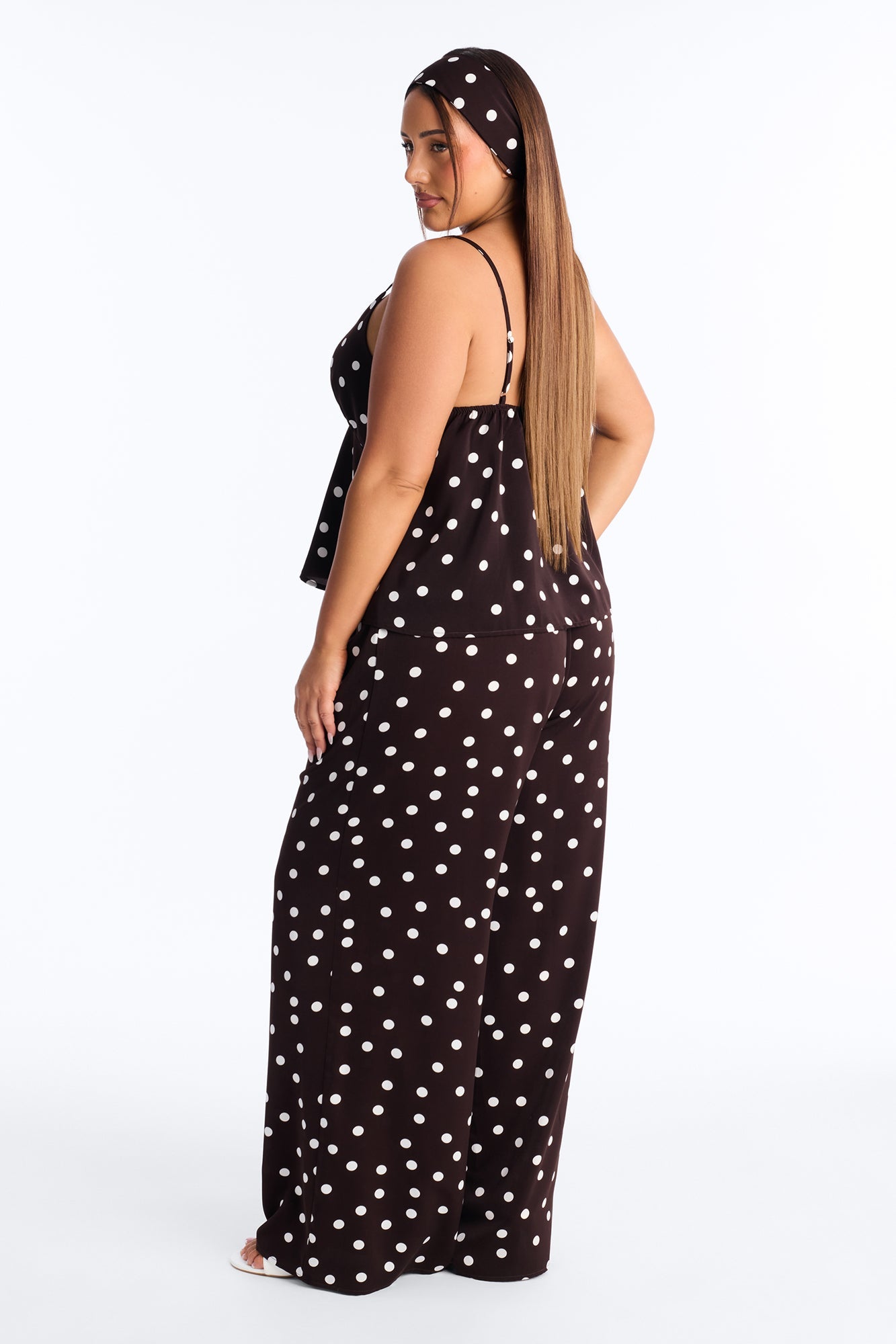Monique Satin Polka Dot 3 Piece Pant Set - Brown Combo Fashion Nova