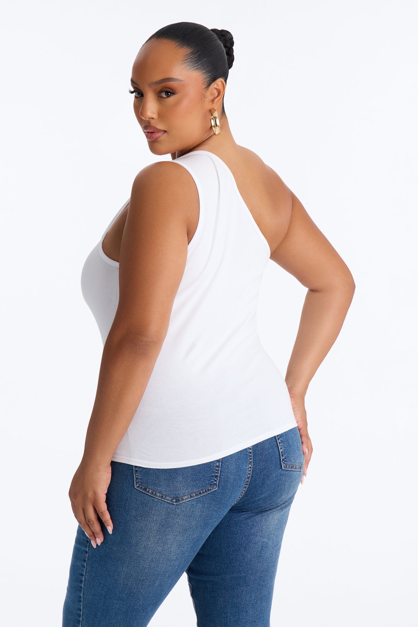 Malika Ruched One Shoulder Sleeveless Top - White NEWFASHIONEDGE