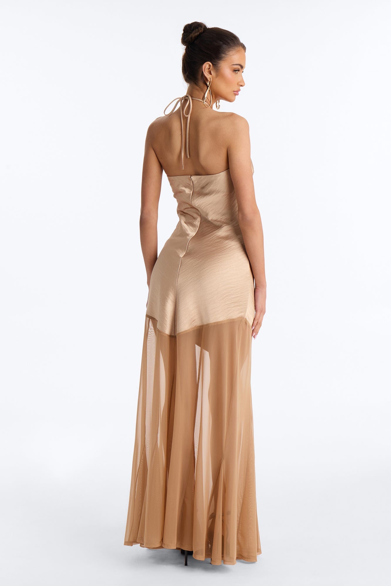 Adina Mesh Satin Maxi Dress - Mocha NEWFASHIONEDGE