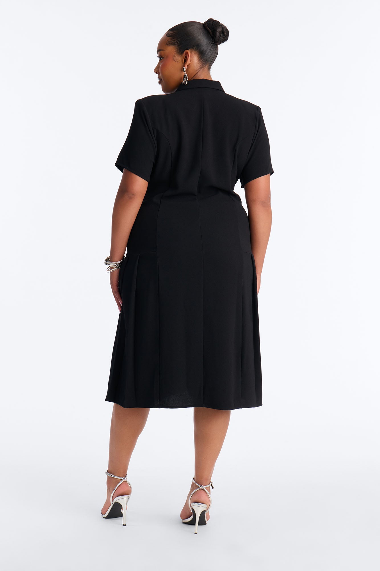Delaney Button Up Pleated Midi Dress - Black Fashion Nova
