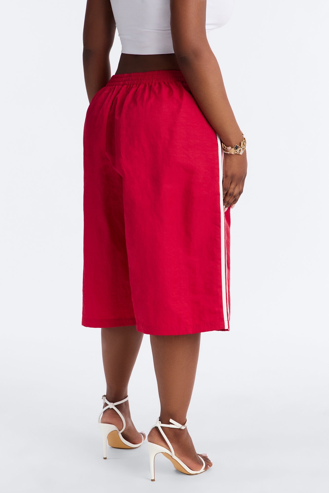 Can't Keep Up Striped Bermuda Track Short - Red/White Fashion Nova