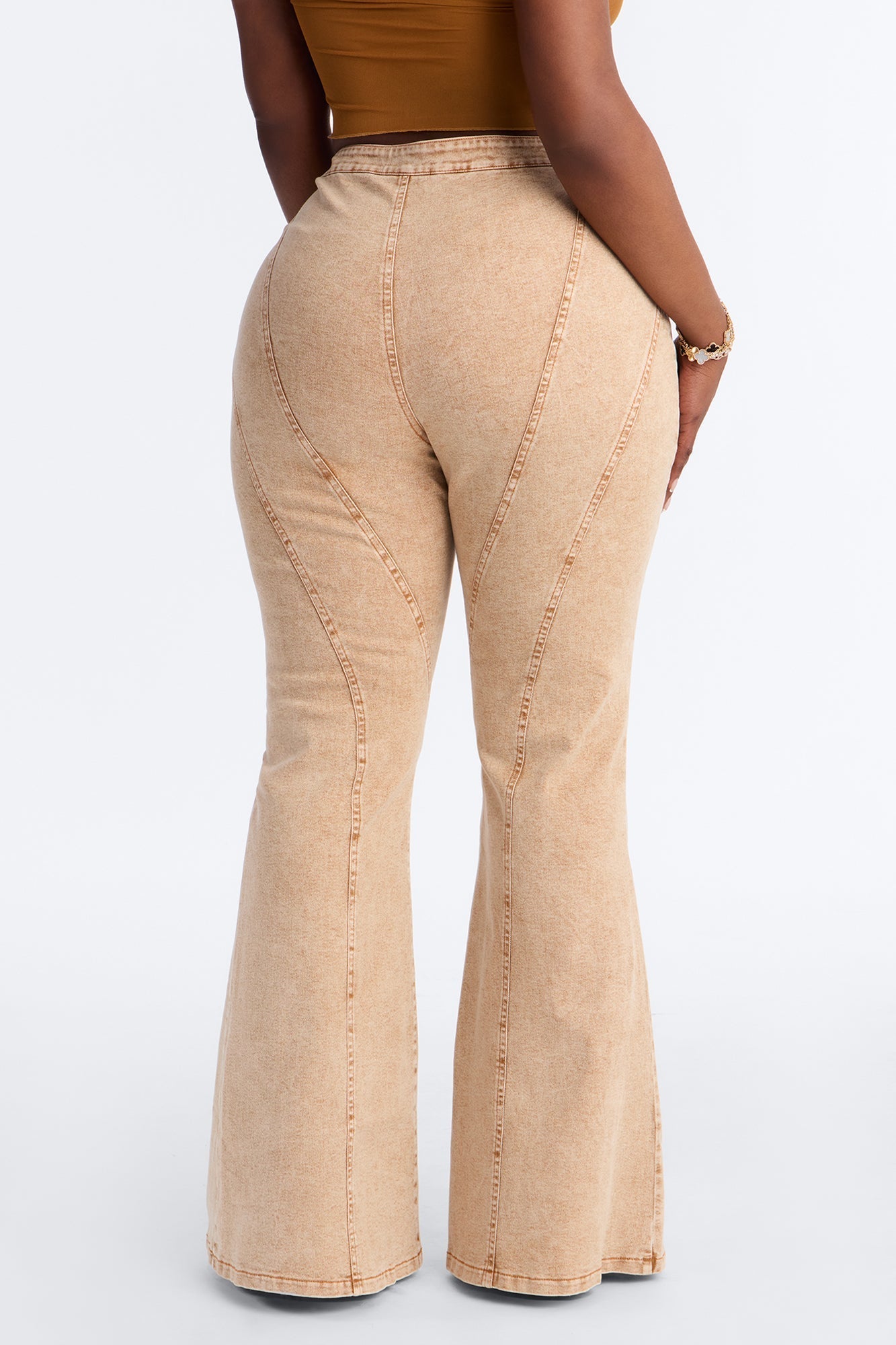 Run this Town Lace Up Washed Flared Pant - Brown