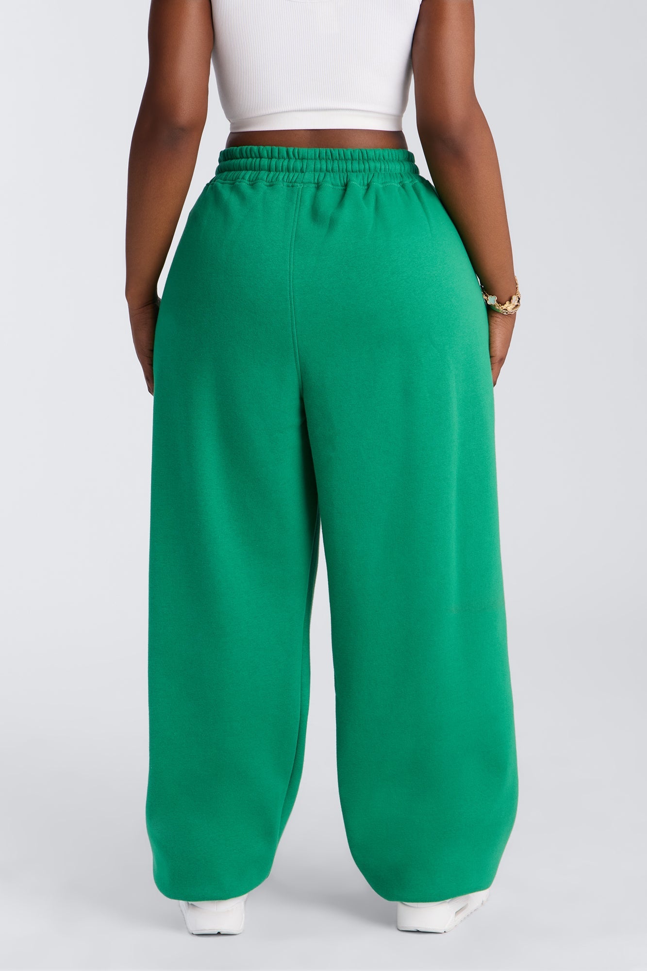 Mia Pleated Fleece Jogger Pants - Green NEWFASHIONEDGE