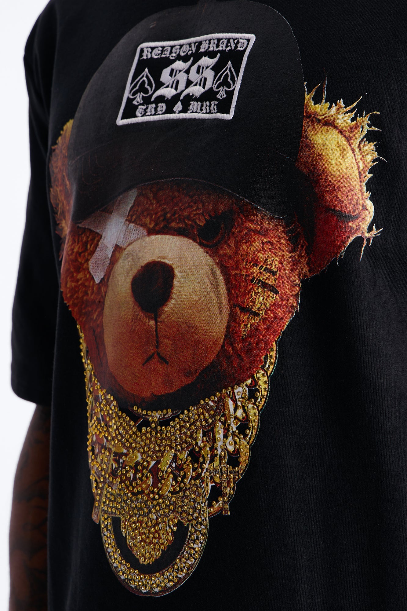 Rich Bear Rhinestone Short Sleeve Tee - Black