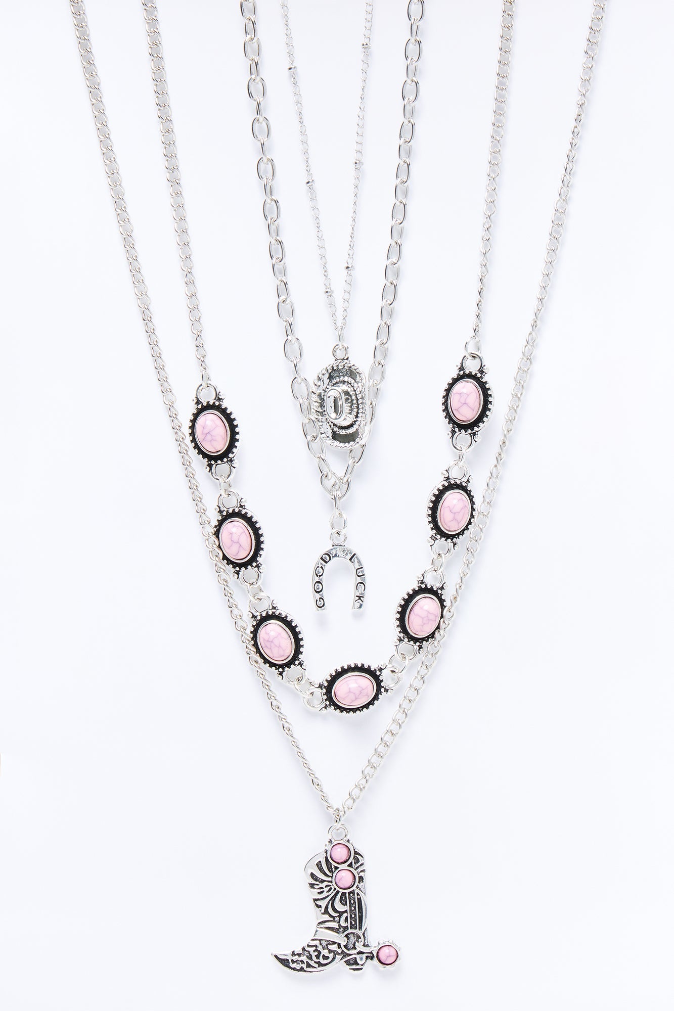 Western Charm Layered Necklace - Silver/Combo