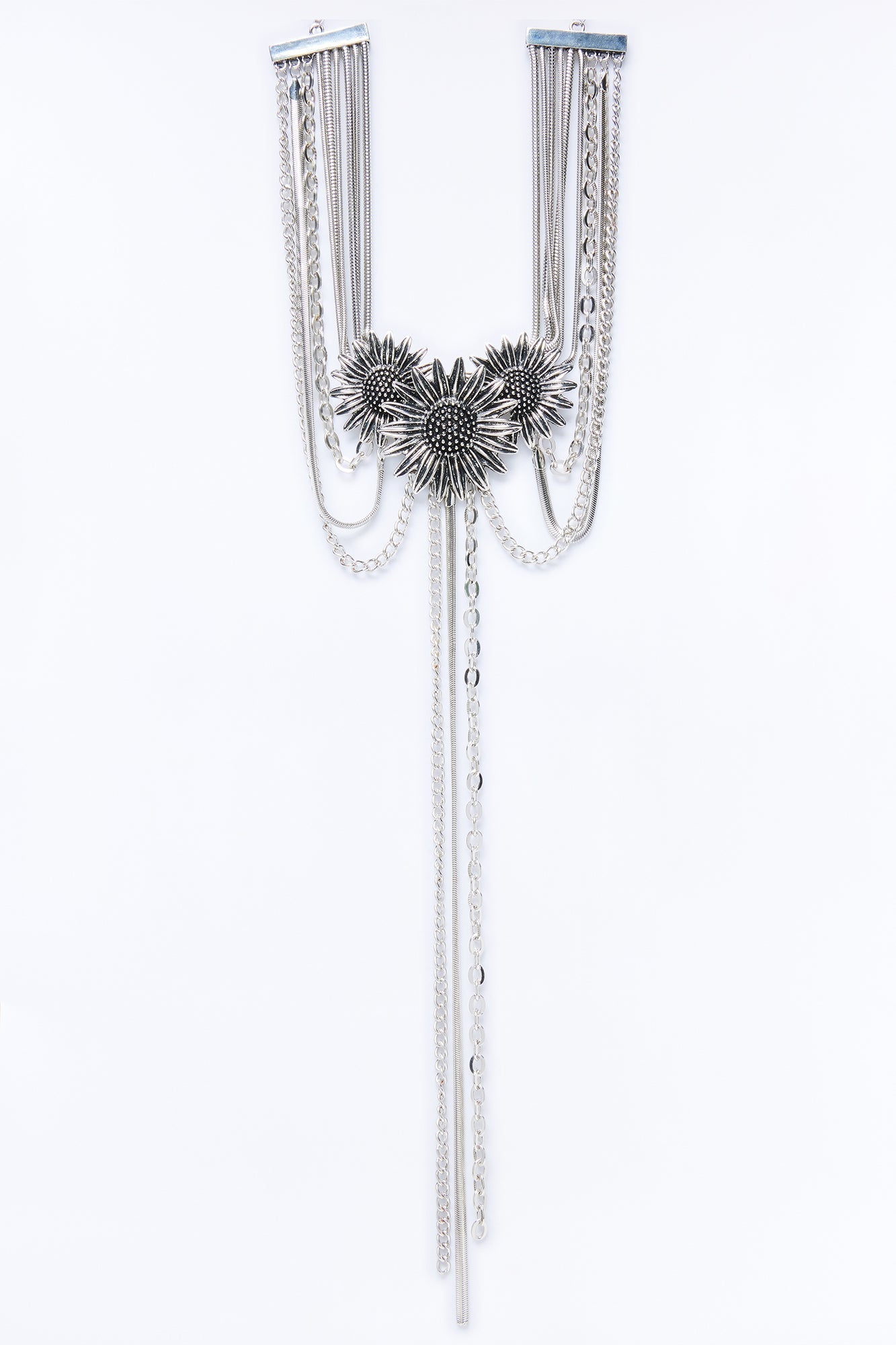 Meadow Sunflower Lariat Layered Neckalce - Silver NEWFASHIONEDGE