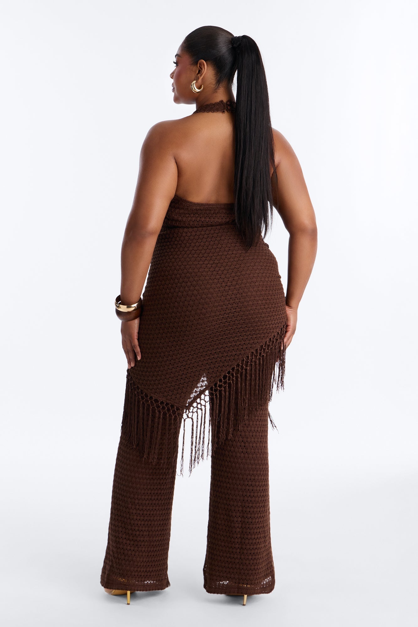 Mariah Jumpsuit And Tie Waist Scarf Set - Chocolate NEWFASHIONEDGE
