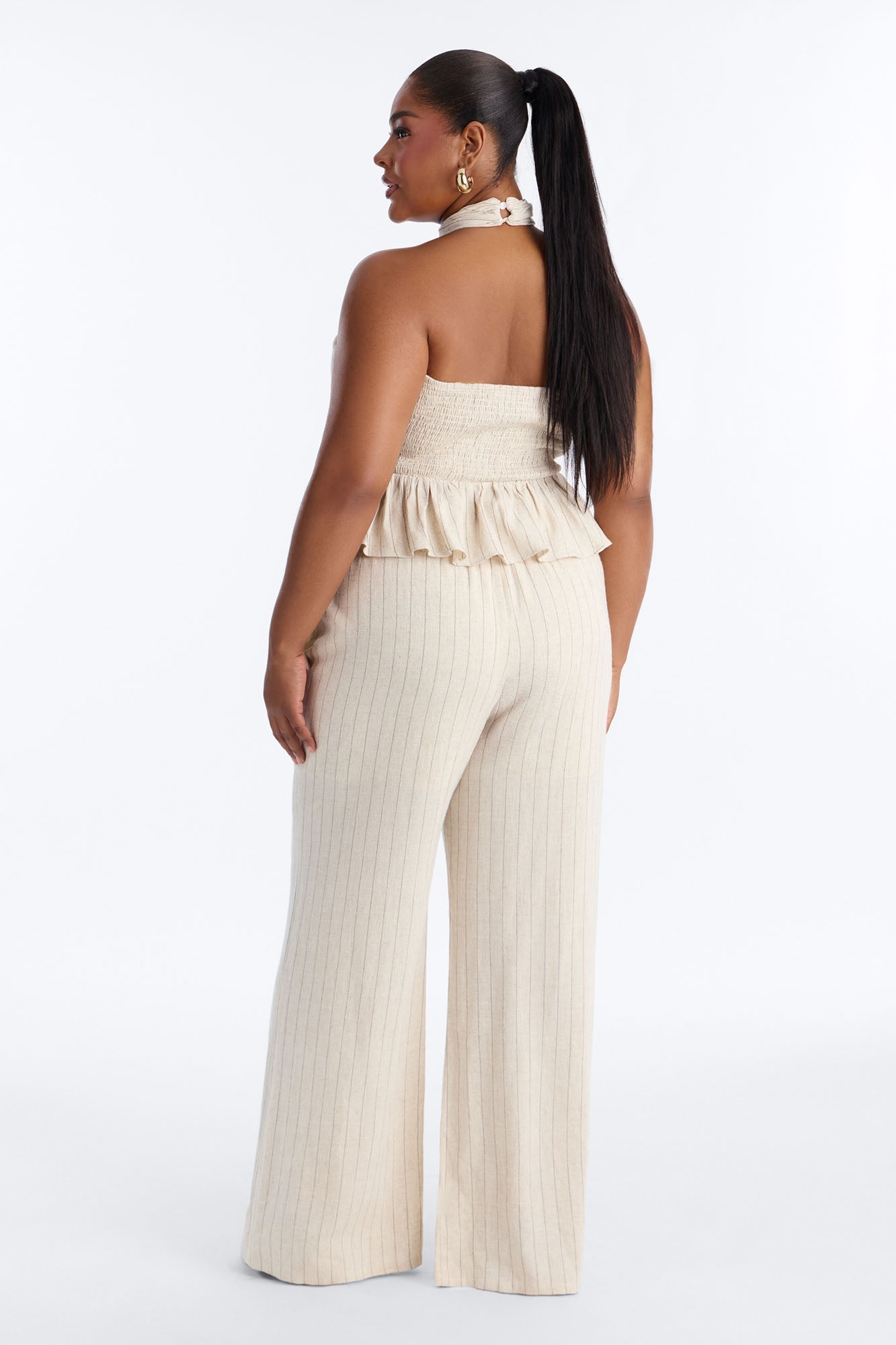 Making Headlines Pinstripe Linen Pant Set - Cream NEWFASHIONEDGE