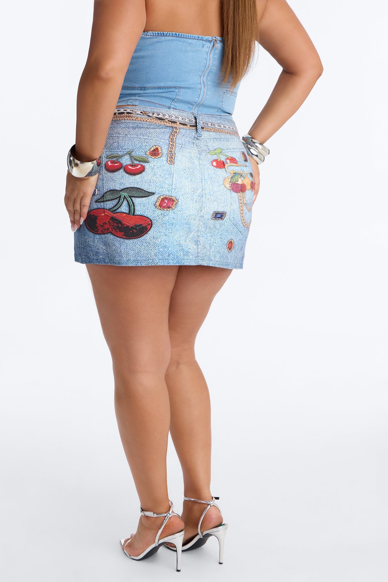 Cherry Delight Printed Twill Mini Skirt - Blue/combo NEWFASHIONEDGE