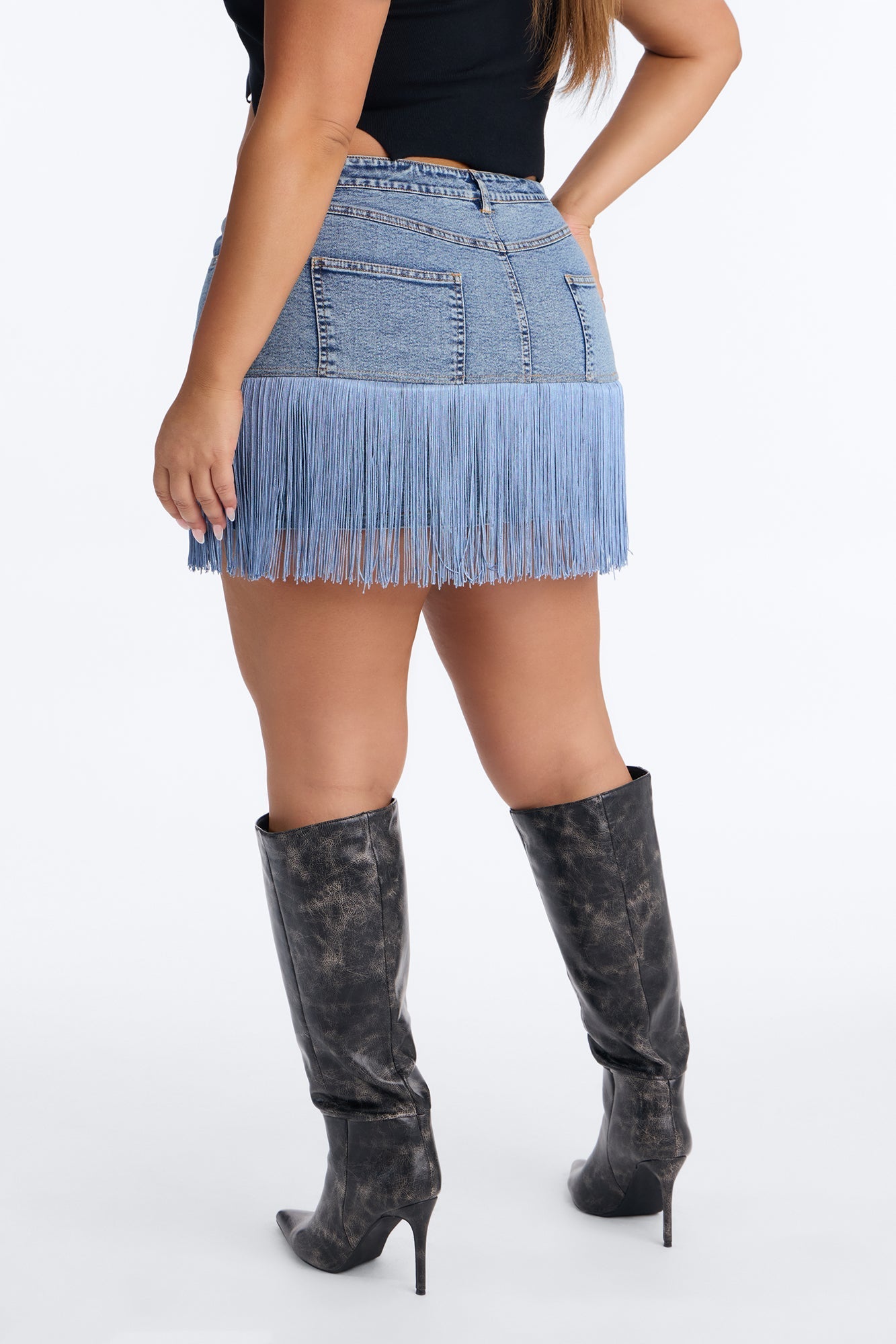 My Turn Fringe Denim Mini Skirt - Medium Wash NEWFASHIONEDGE