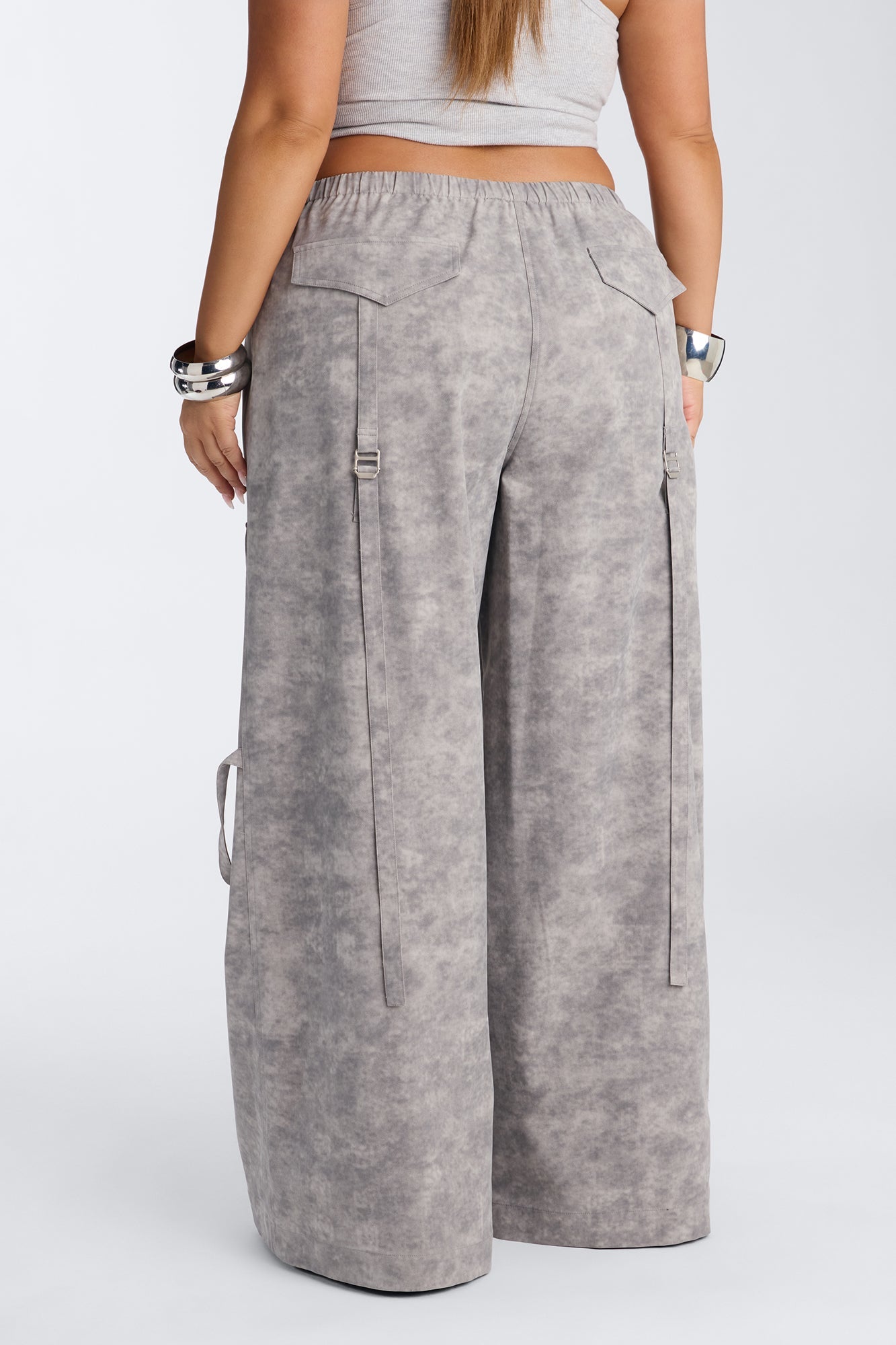 Wyn Low Rise Cargo Wide Leg Pant 34″ - Grey/combo