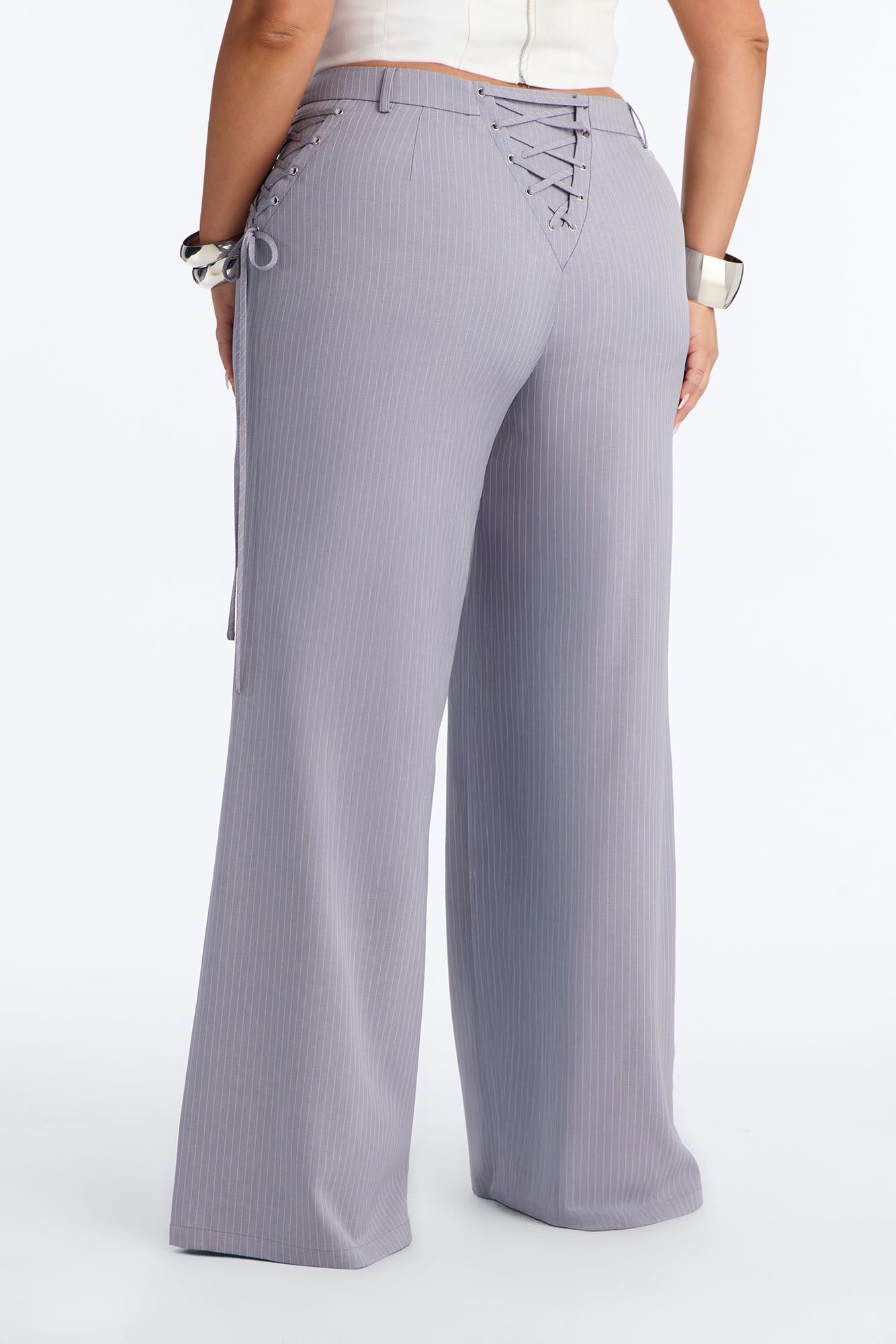 All Laced Up Low Rise Pinstripe Trouser - Light Grey NEWFASHIONEDGE