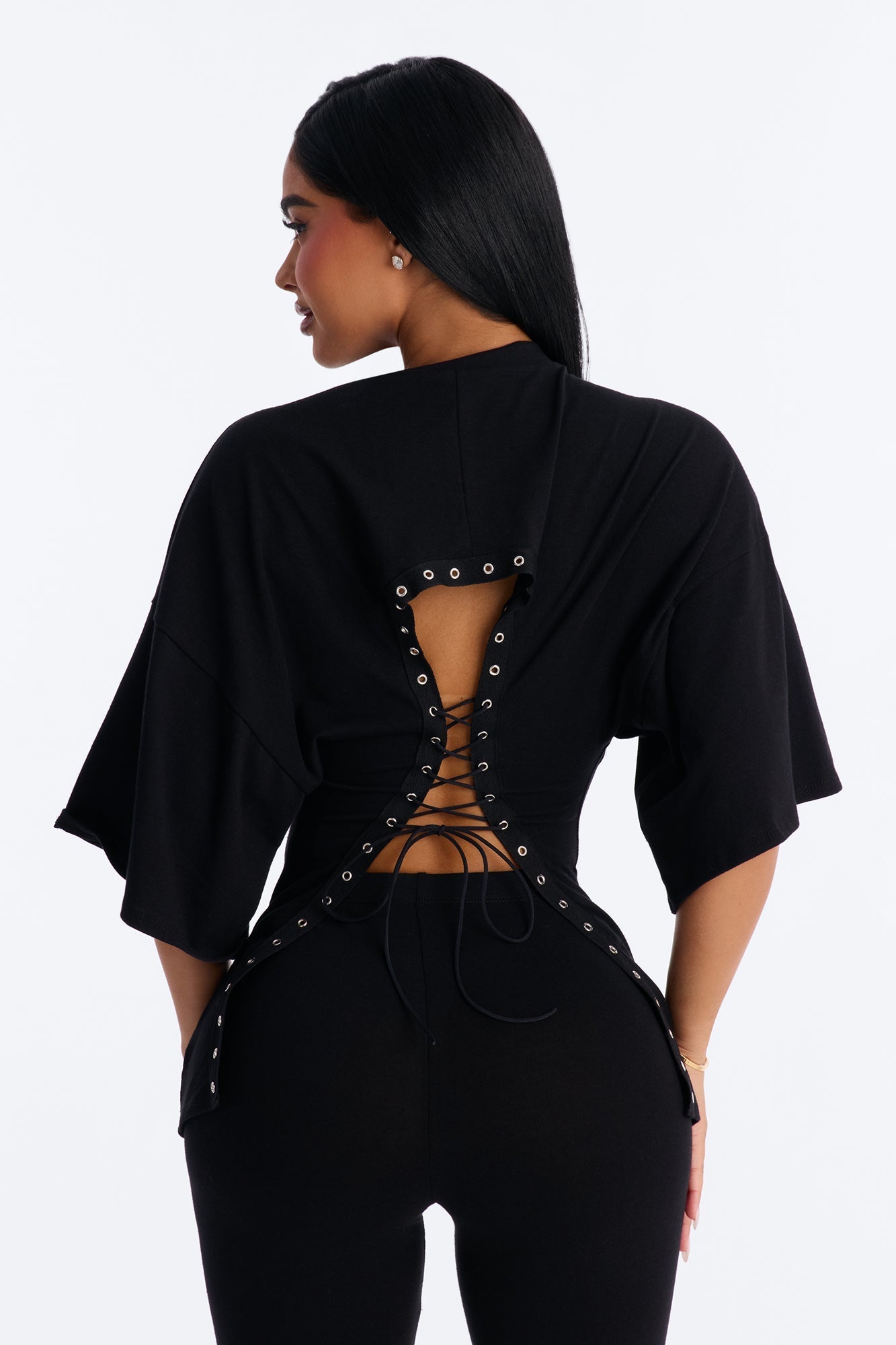 The Bronx Backless Lace Up Legging Set - Black NEWFASHIONEDGE