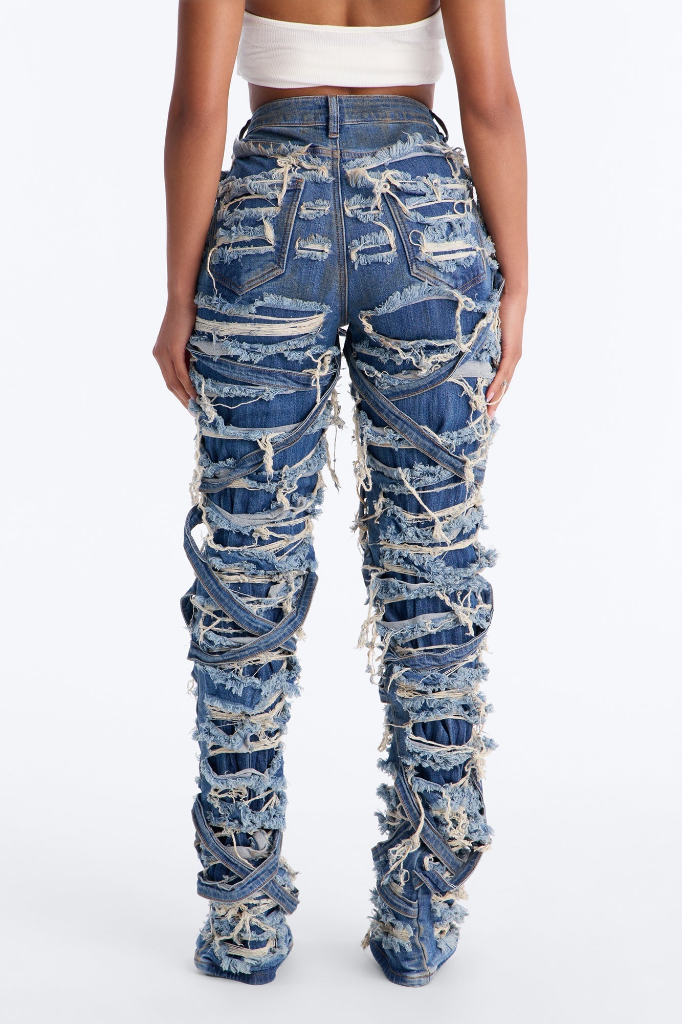 Drop It Down Shredded Straight Leg Jeans - Vintage Wash NEWFASHIONEDGE