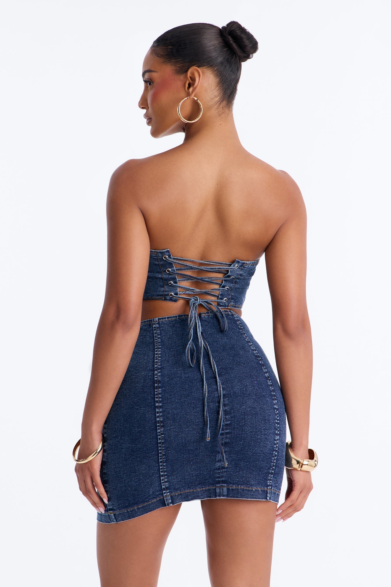 She's Her Strapless Stretch Denim Mini Dress - Dark Wash