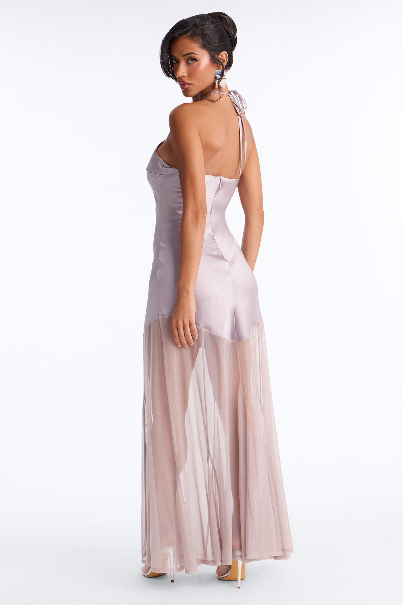 Adina Mesh Satin Maxi Dress - Grey