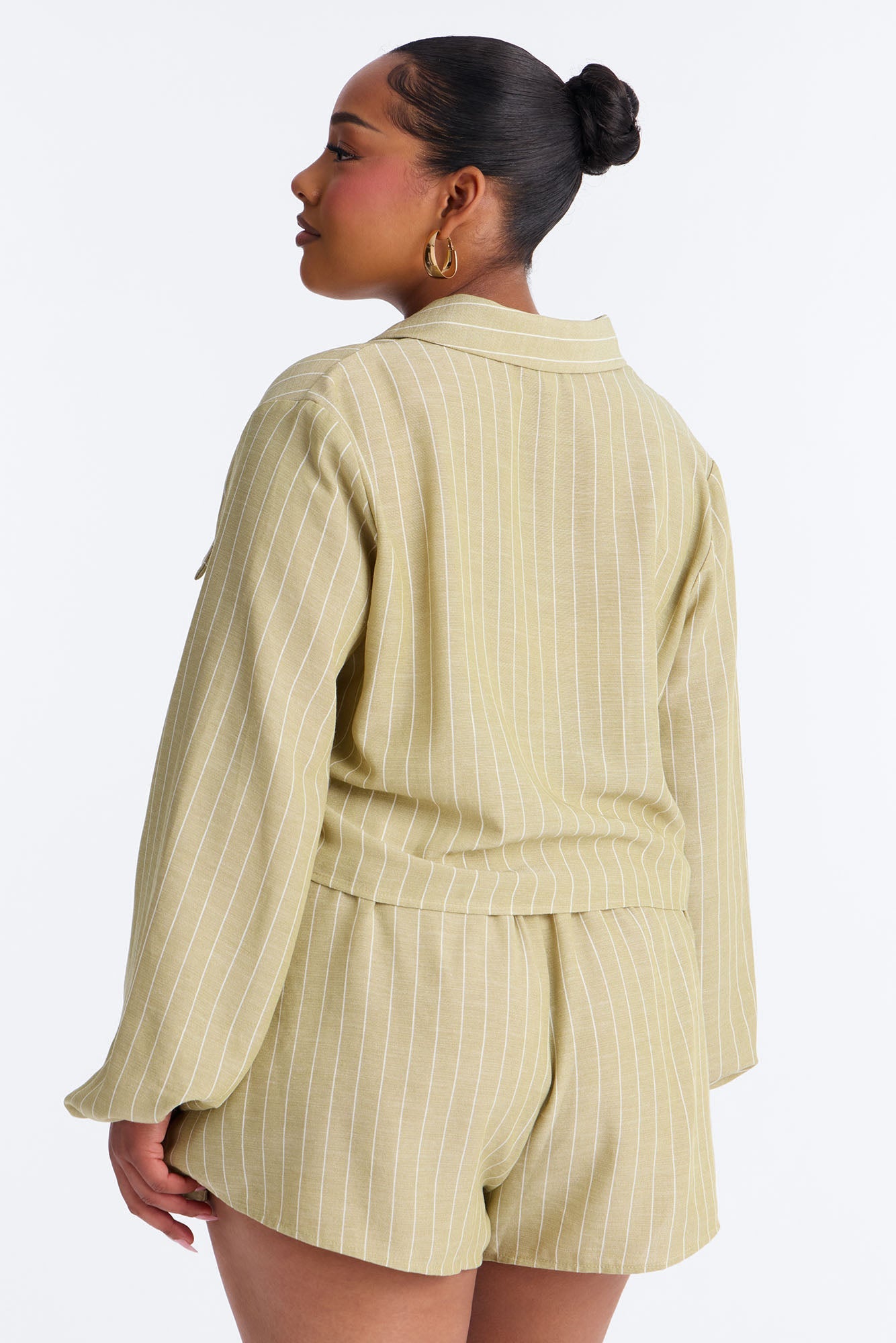 Kat Linen Button Up Short Set - Sage Fashion Nova