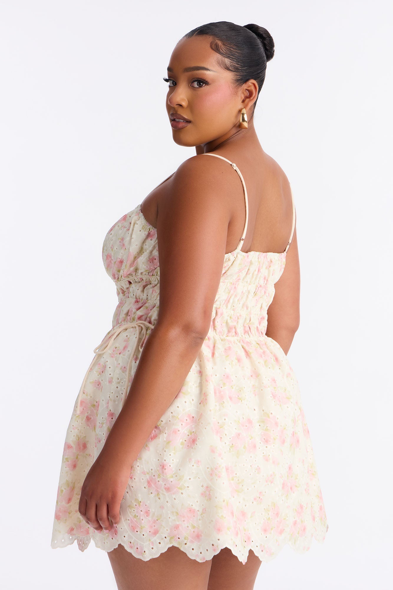Skylar Floral Eyelet Mini Dress - Cream/combo Fashion Nova