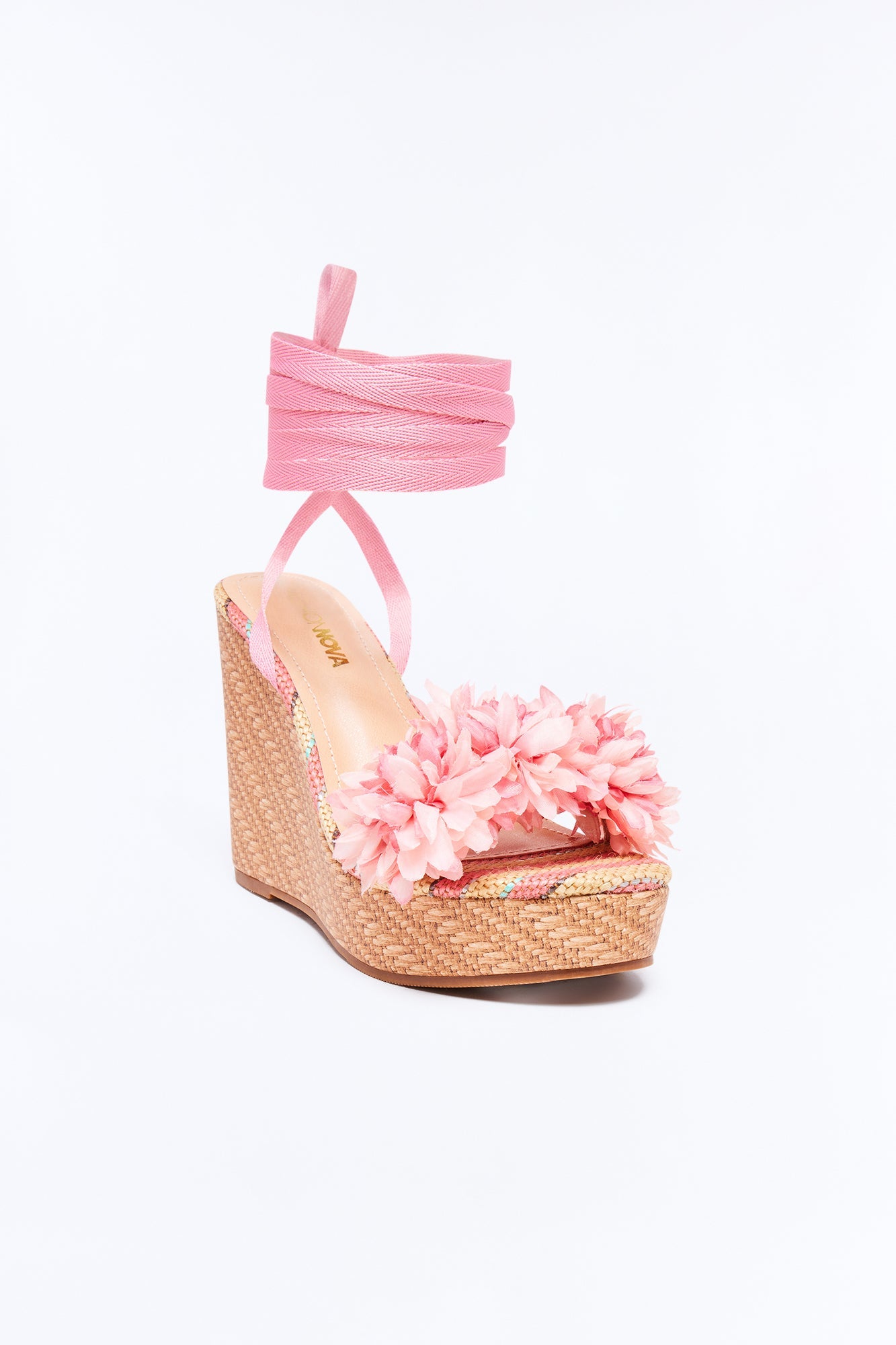 Lomie Flower Wrap Up Wedges - Pink Fashion Nova