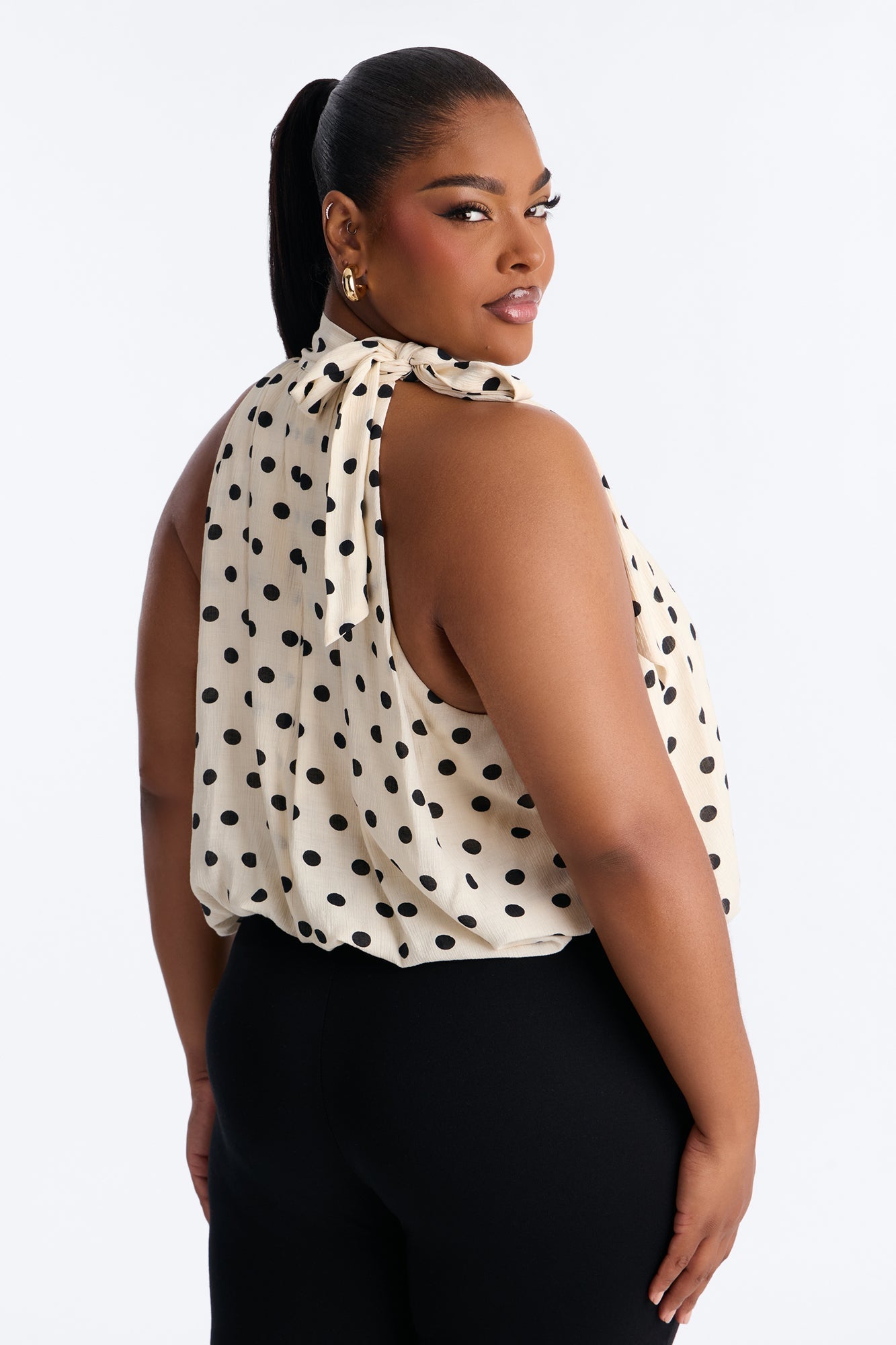 Retro Chic Mock Neck Polka Dot Airflow Top - Cream/combo NEWFASHIONEDGE