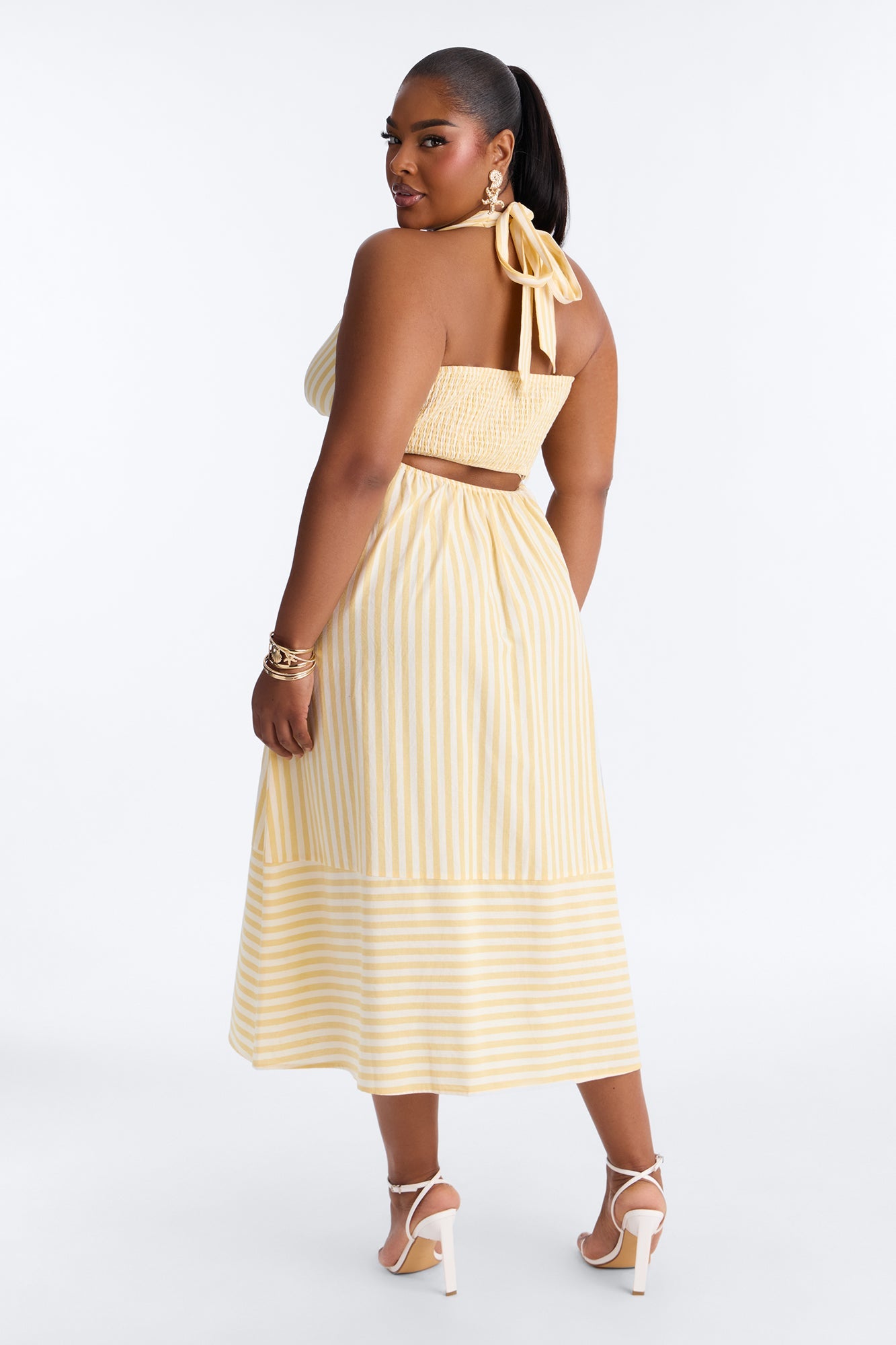 Cordelia Striped Linen Midi Dress - Yellow/combo Fashion Nova
