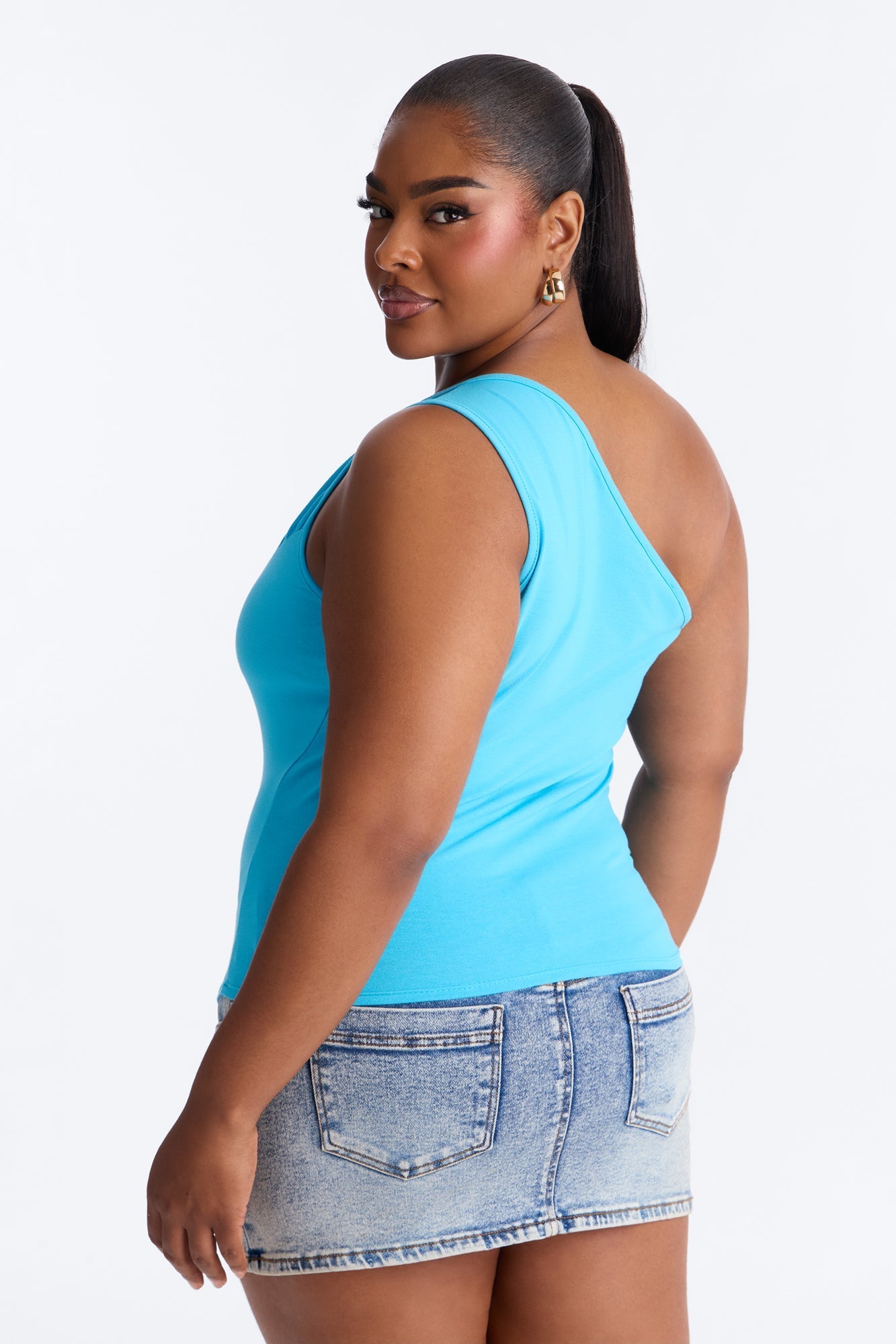 Malika Ruched One Shoulder Sleeveless Top - Blue NEWFASHIONEDGE