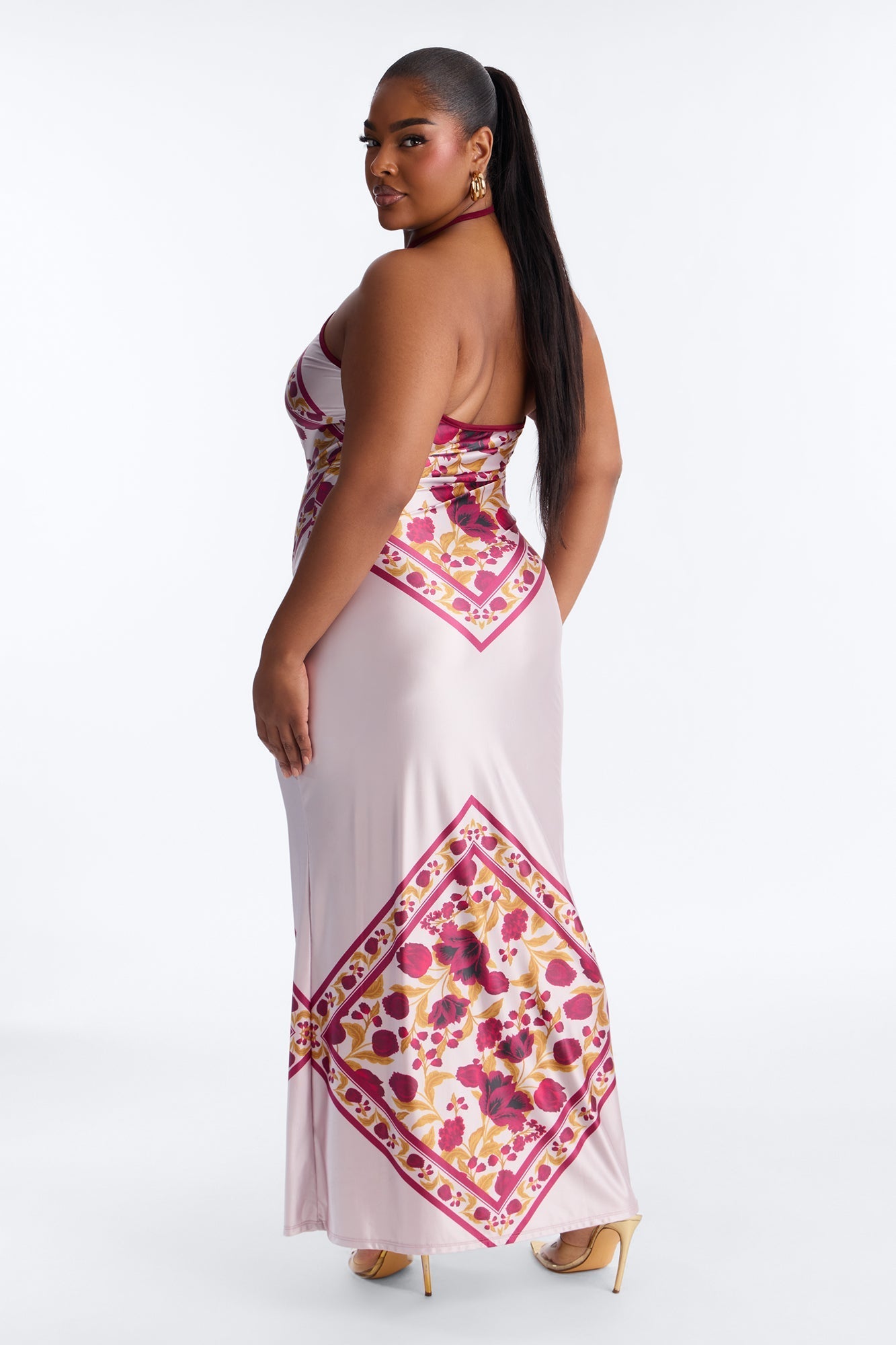 Dina Floral Satin Maxi Dress - Burgundy/combo