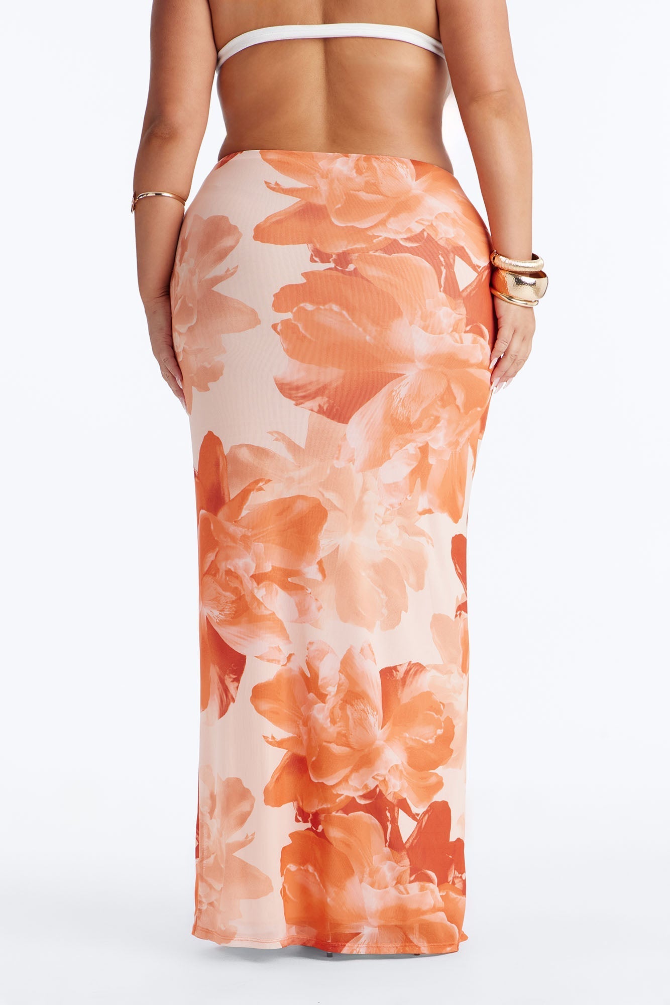 Midnight Bloom Mesh Maxi Skirt - Orange/combo NEWFASHIONEDGE