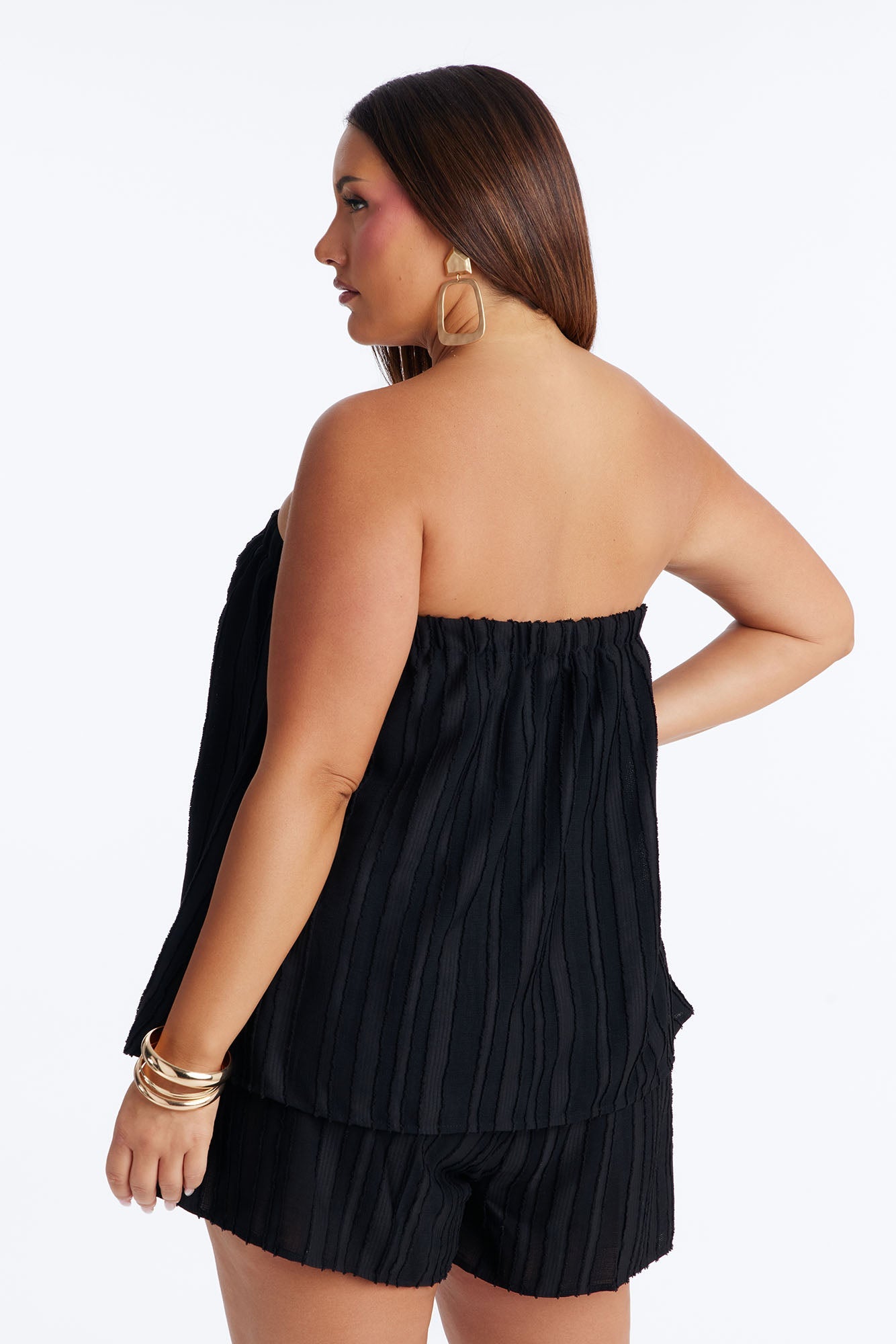 Kayley Strapless Tiered Romper - Black Fashion Nova