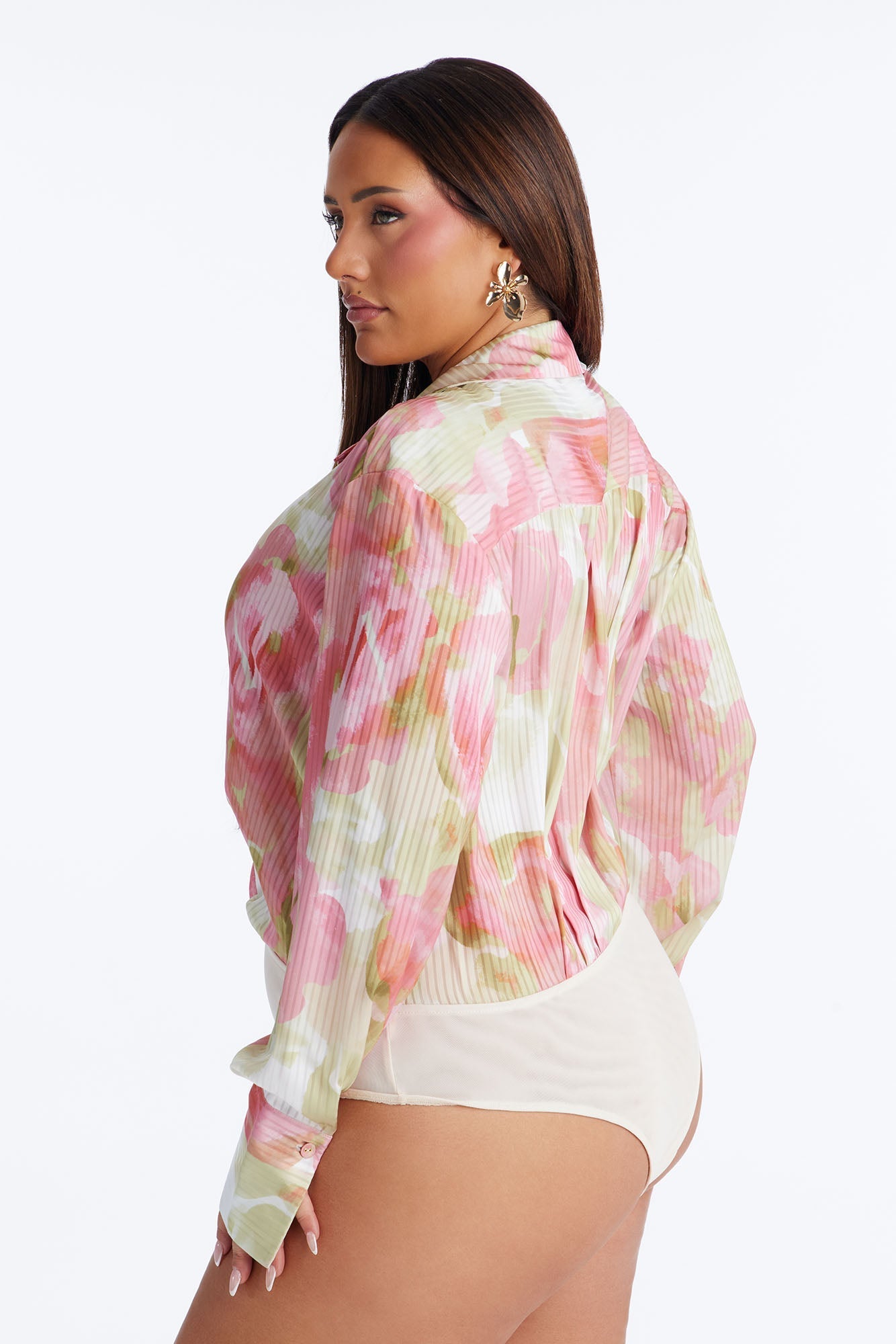 Maya Floral Satin Bodysuit - Pink/combo