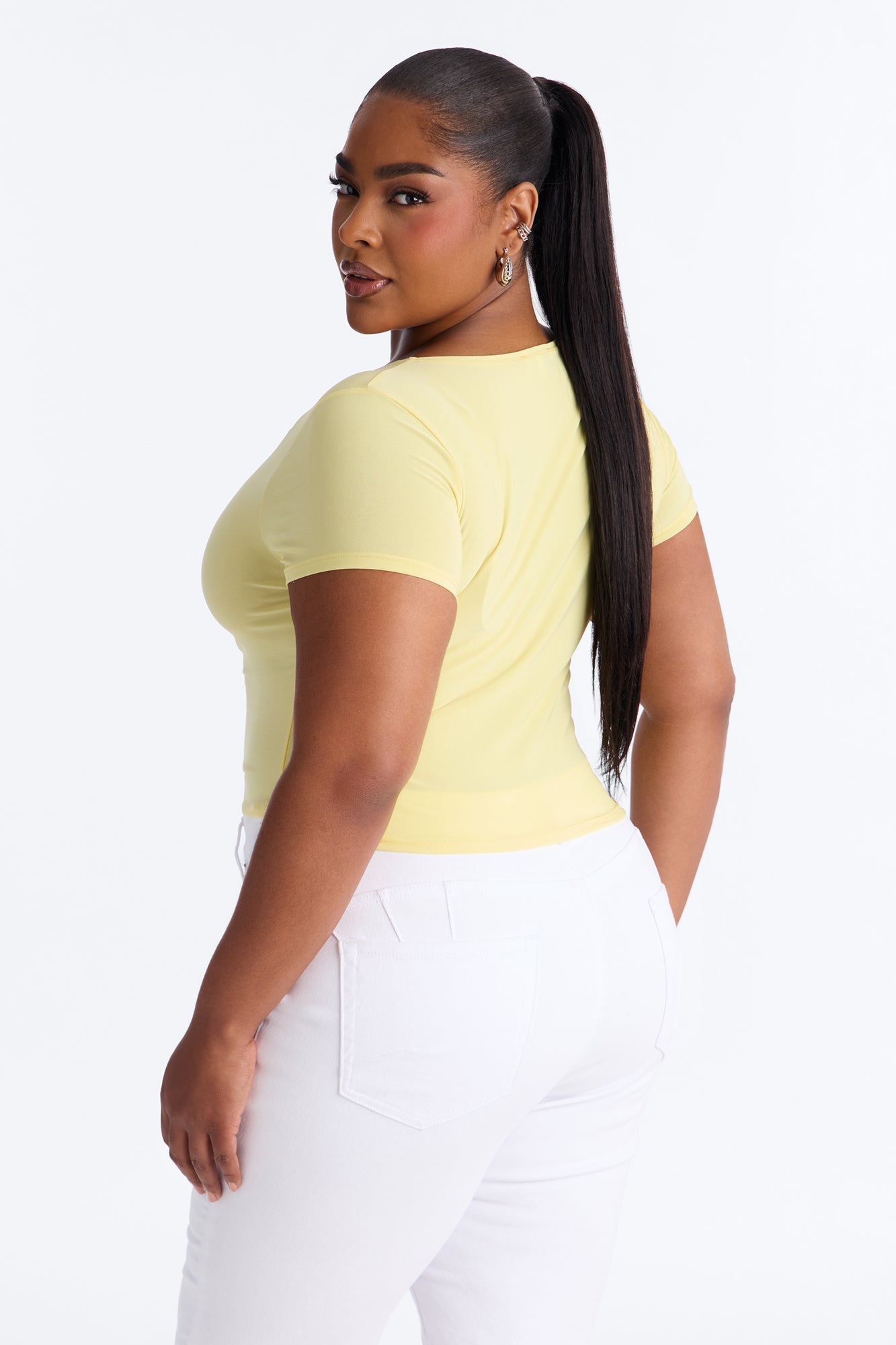 Lexi Hardware Asymmetrical Neck Short Sleeve Top - Butter Yellow NEWFASHIONEDGE
