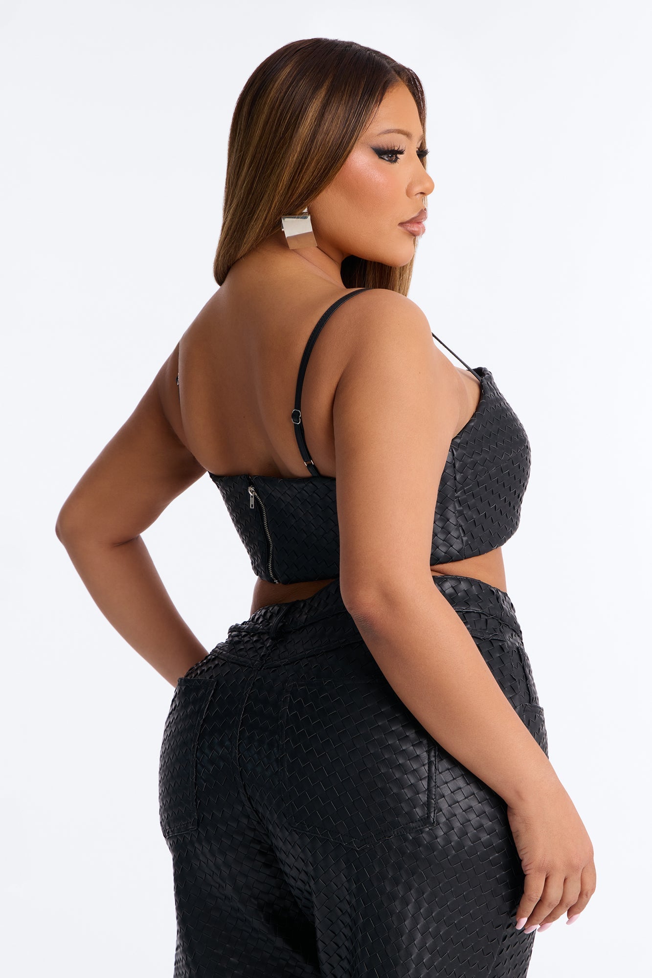Vivian Woven Faux Leather Bralette Top - Black NEWFASHIONEDGE
