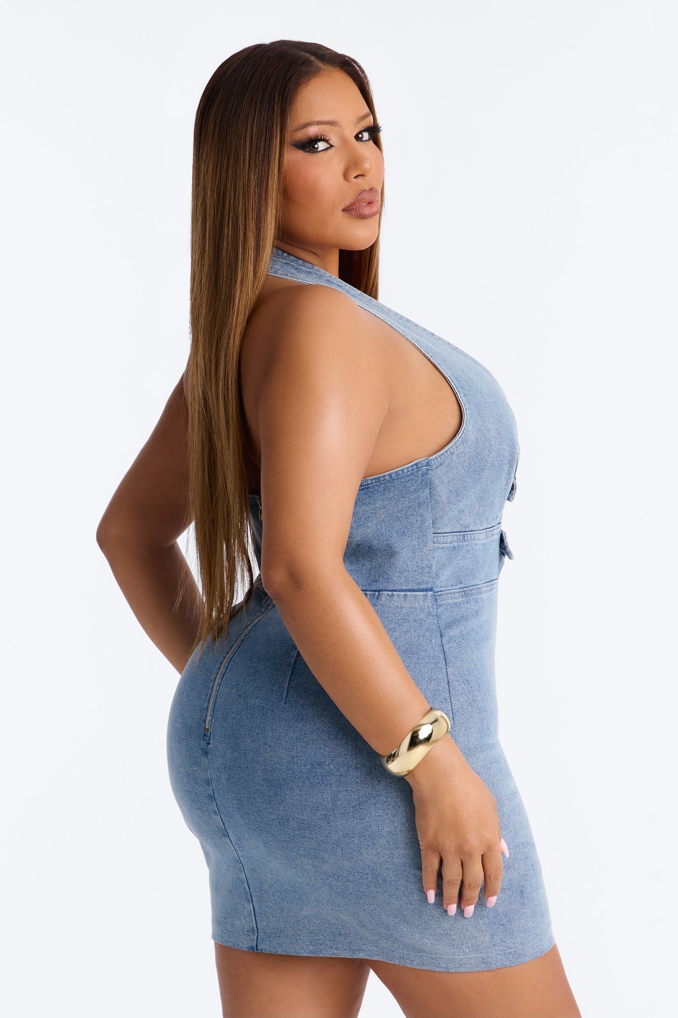 Talia Belted Denim Mini Dress - Denim NEWFASHIONEDGE