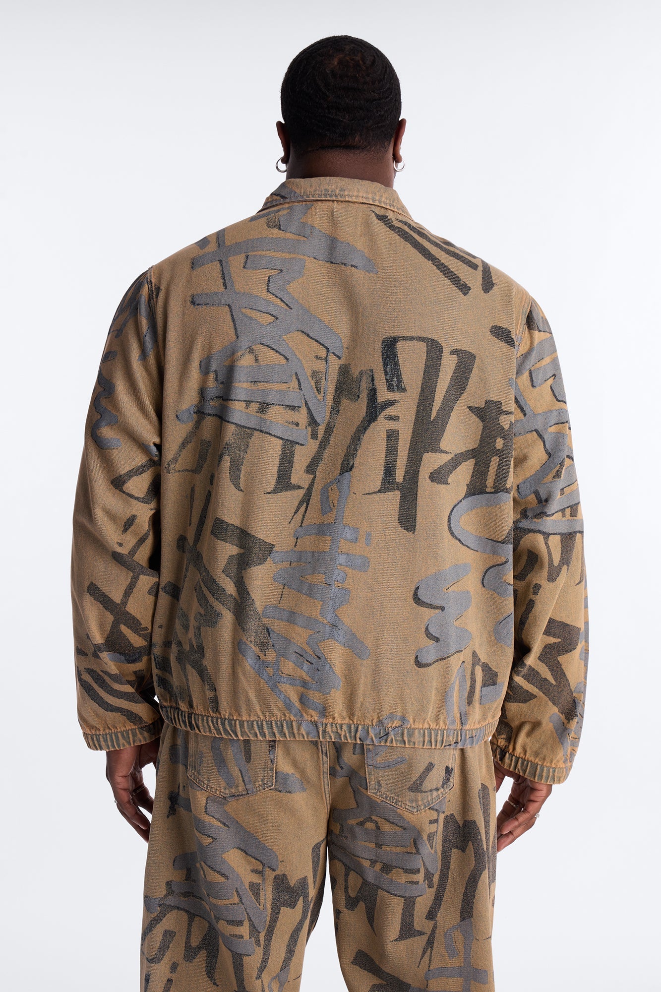 Vintage Graffiti Denim Bomber Jacket - Vintage Wash