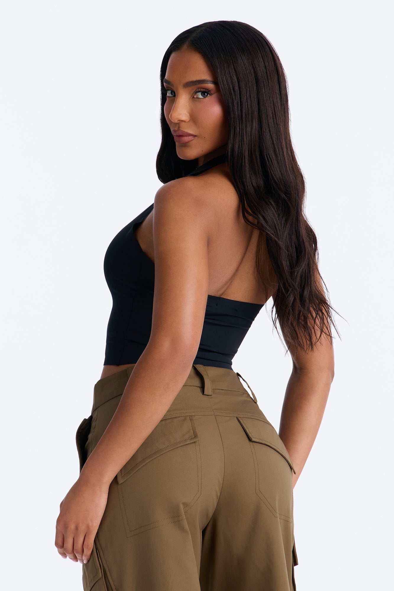 Serena Double Lined Square Neck Seamless Halter Top - Black Fashion Nova