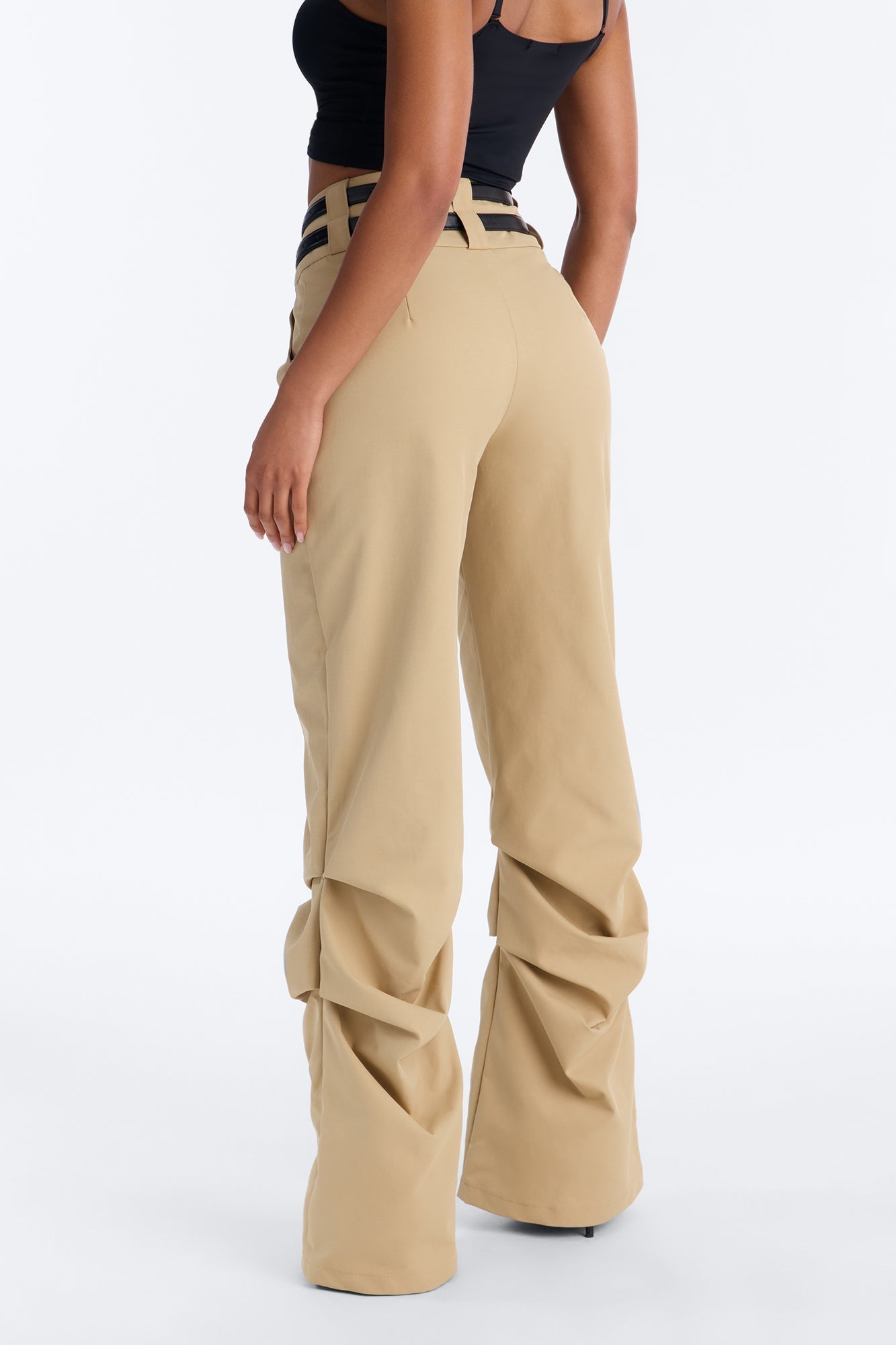 Rock Your World Double Belted Stacked Pant - Khaki