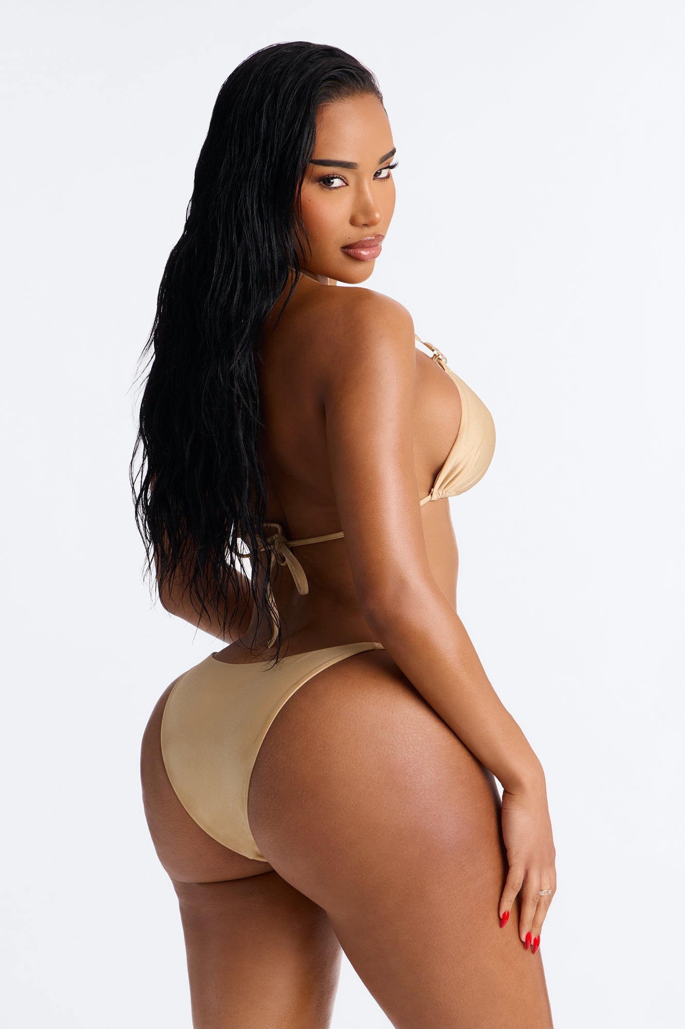 Like A Firework 2 Piece Shimmer Triangle Bikini Set - Nude NEWFASHIONEDGE