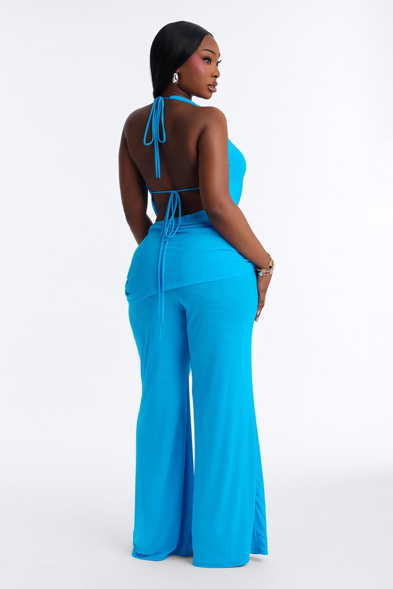 Rayna Halter Mesh Pant Set - Turquoise NEWFASHIONEDGE