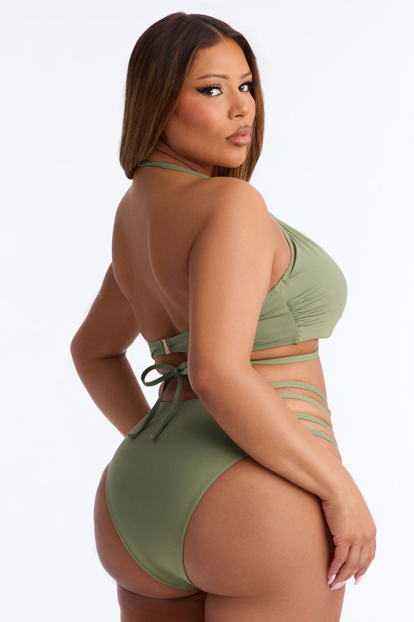 Caught In The Tide 2 Piece Bralette Strappy Bikini Set - Green NEWFASHIONEDGE