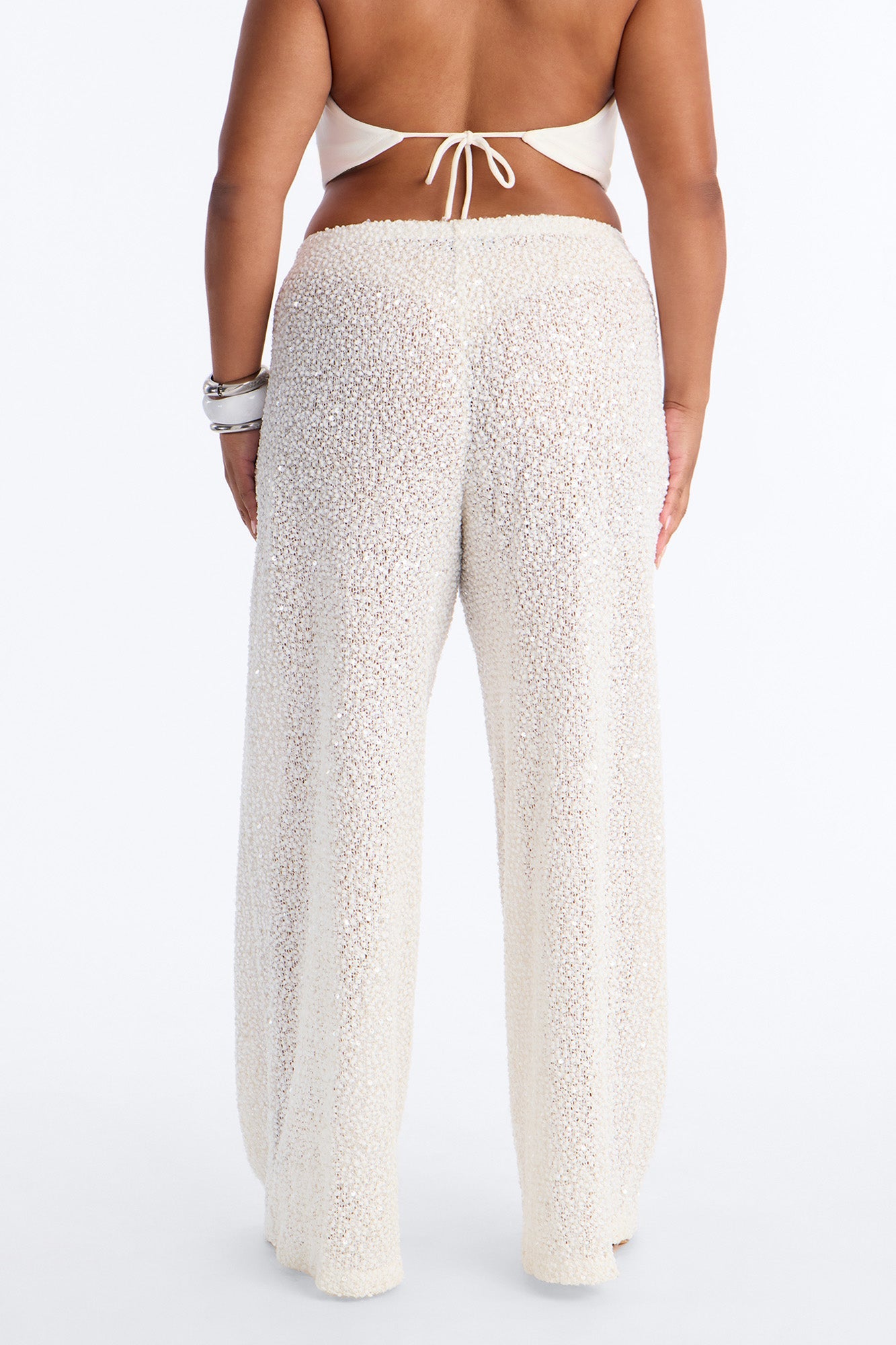 Azalea Low Rise Sequin Crochet Wide Leg Pant 33″ - White