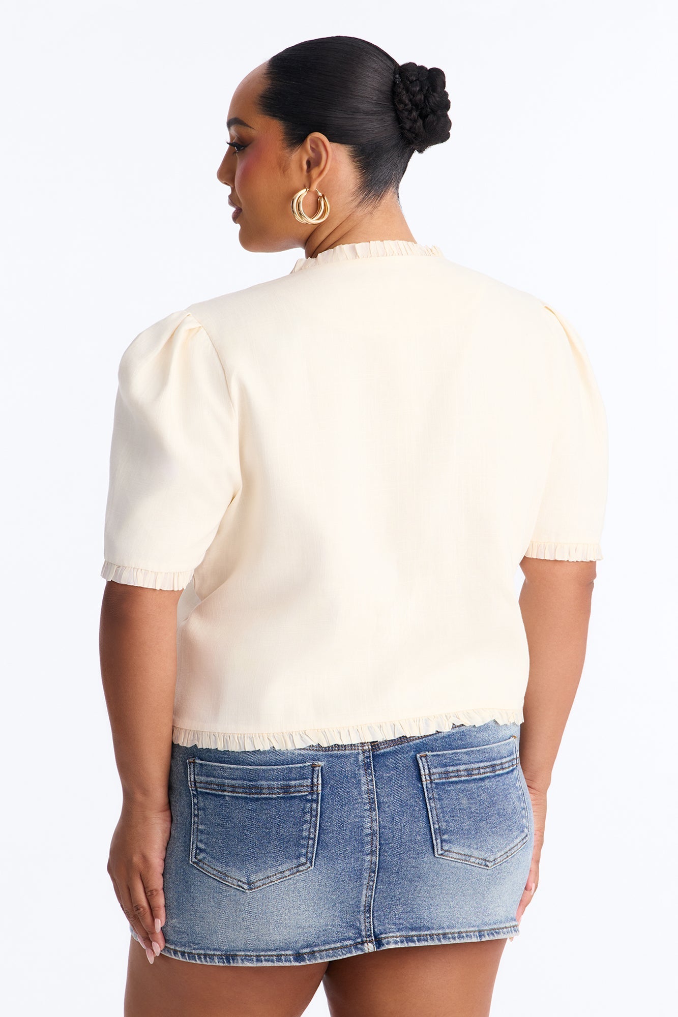 Chic With Love Ruffle Trim Linen Top - Beige NEWFASHIONEDGE