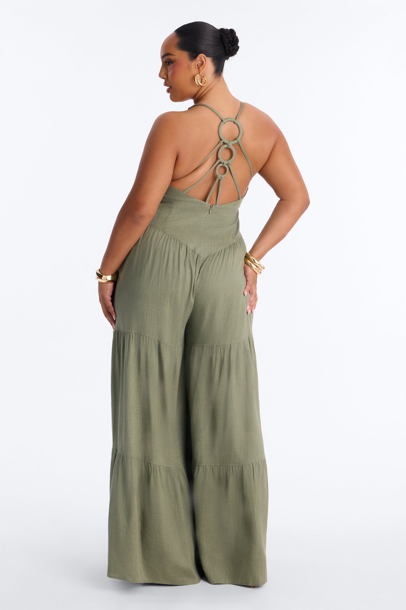 Belle Denim Tiered Wide Leg Jumpsuit - Olive Fashion Nova