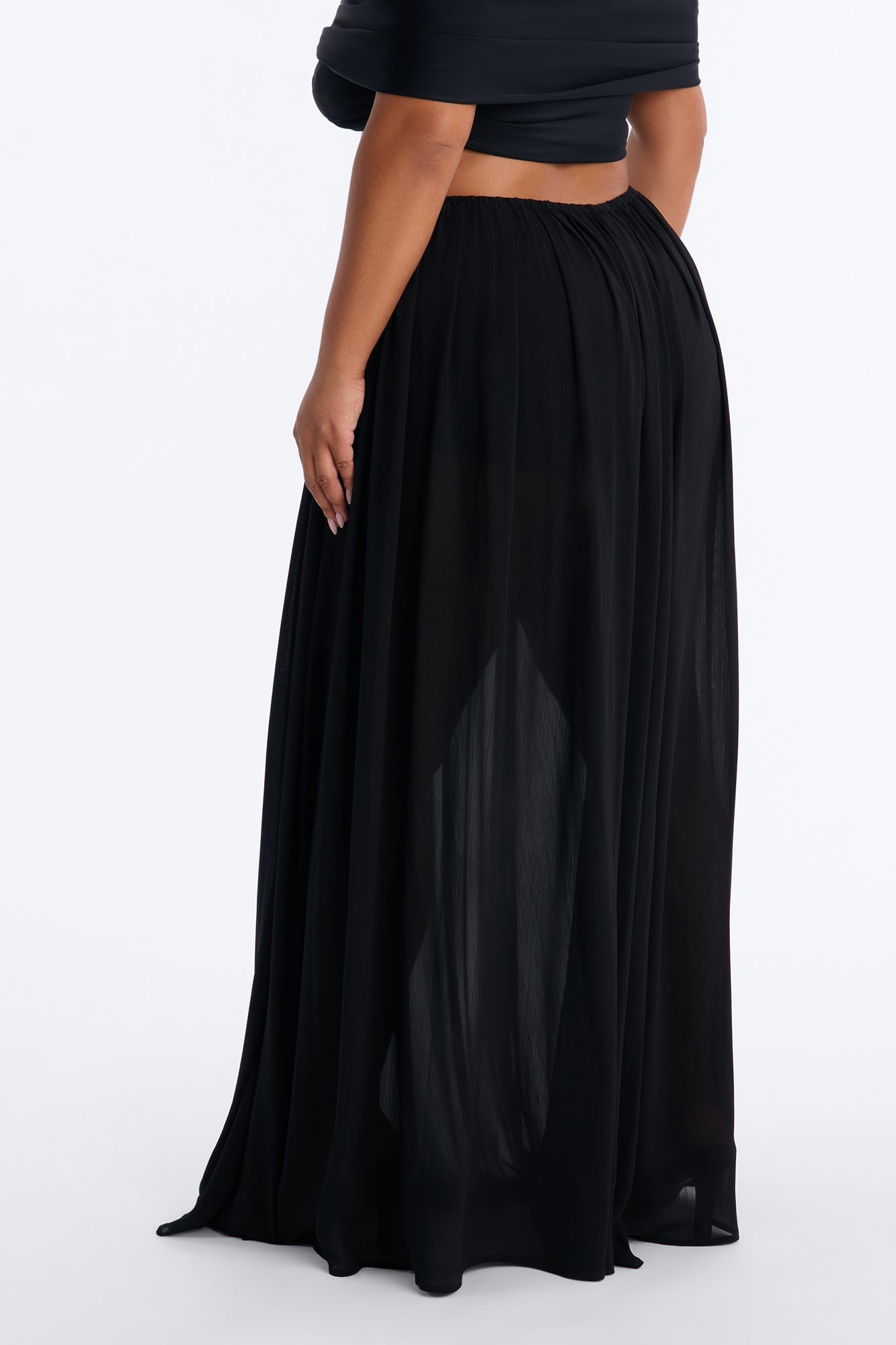 Moonlight Romantic Low Rise Chiffon Maxi Skirt - Black NEWFASHIONEDGE