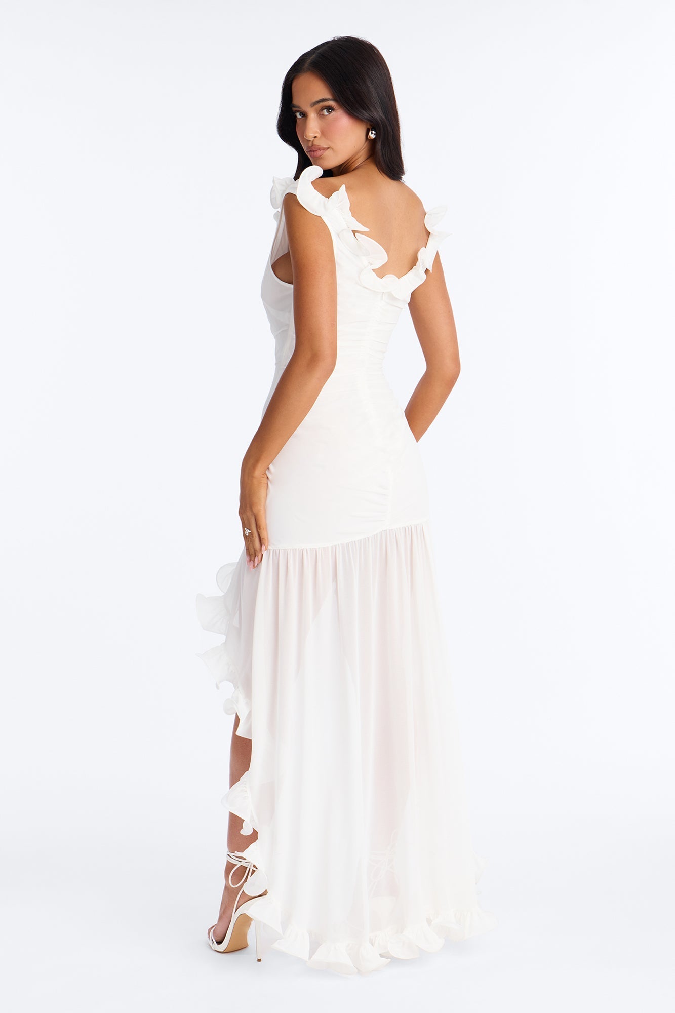 Spring Breeze Ruffle Chiffon High Low Dress - White NEWFASHIONEDGE