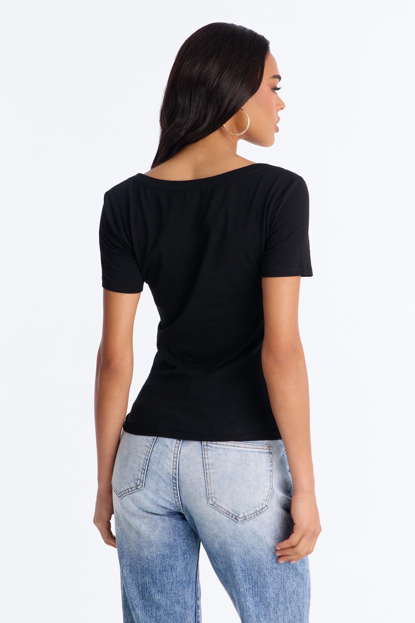 Sally Scoop Neck T-shirt - Black NEWFASHIONEDGE