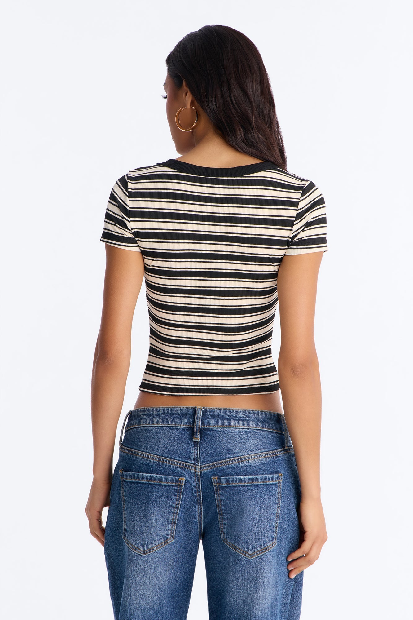 Rylee Ribbed Striped Short Sleeve Top - Black/combo